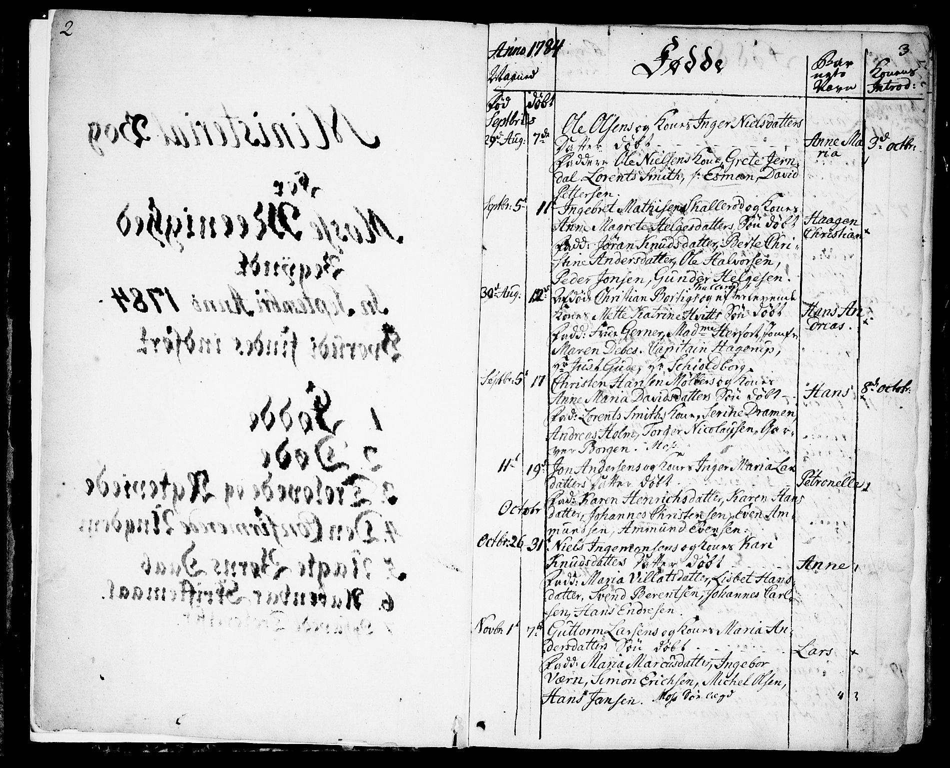 Moss prestekontor Kirkebøker, AV/SAO-A-2003/F/Fa/L0004: Parish register (official) no. I 4, 1784-1808, p. 2-3