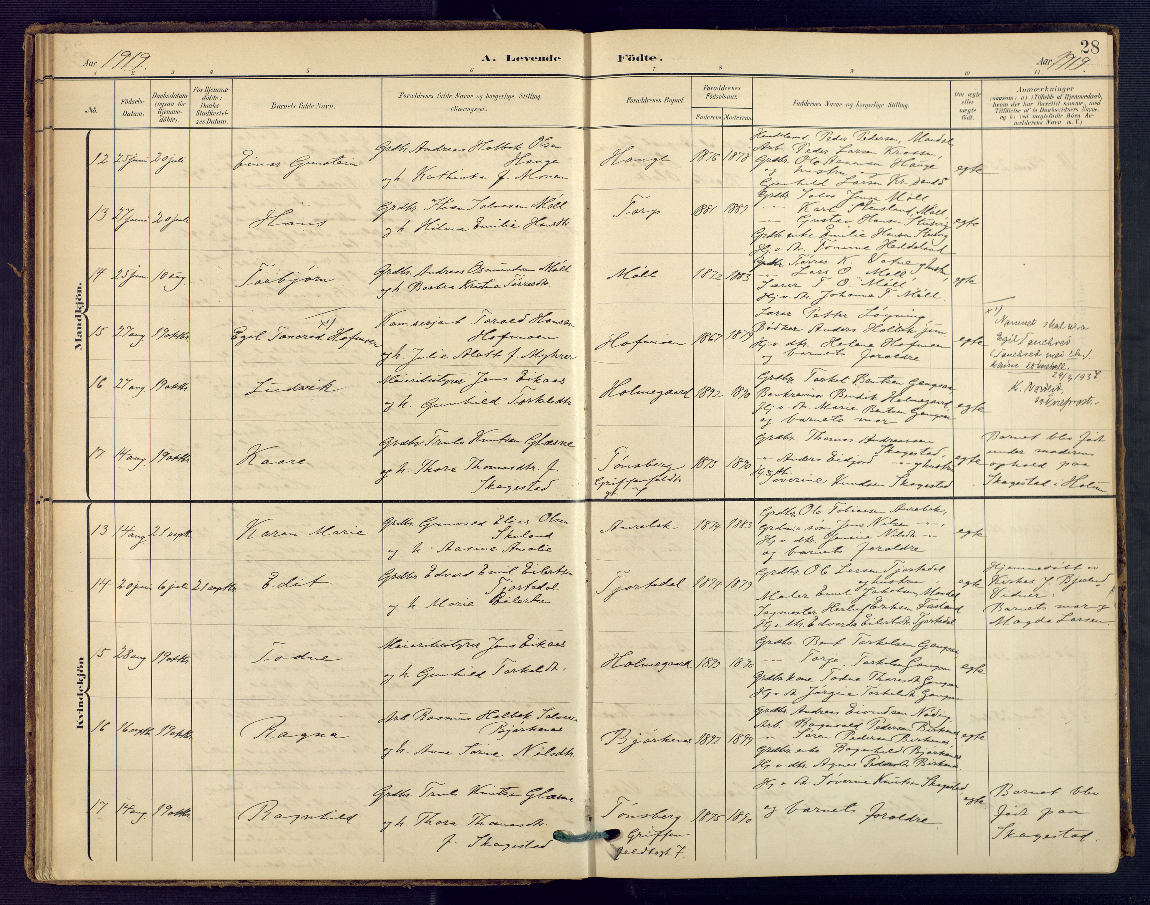Holum sokneprestkontor, SAK/1111-0022/F/Fa/Faa/L0008: Parish register (official) no. A 8, 1908-1929, p. 28
