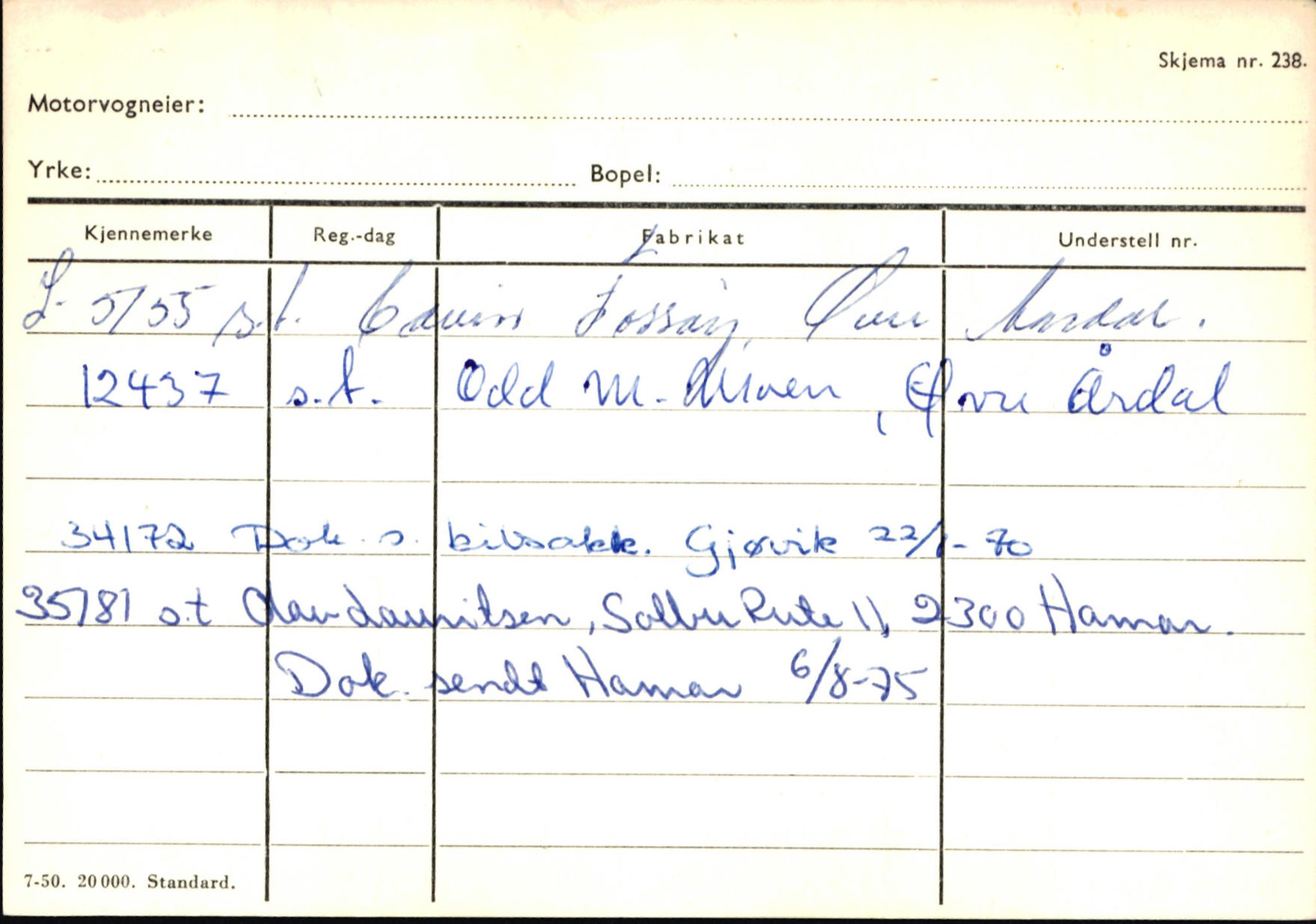 Statens vegvesen, Sogn og Fjordane vegkontor, AV/SAB-A-5301/4/F/L0146: Registerkort Årdal R-Å samt diverse kort, 1945-1975, p. 1767