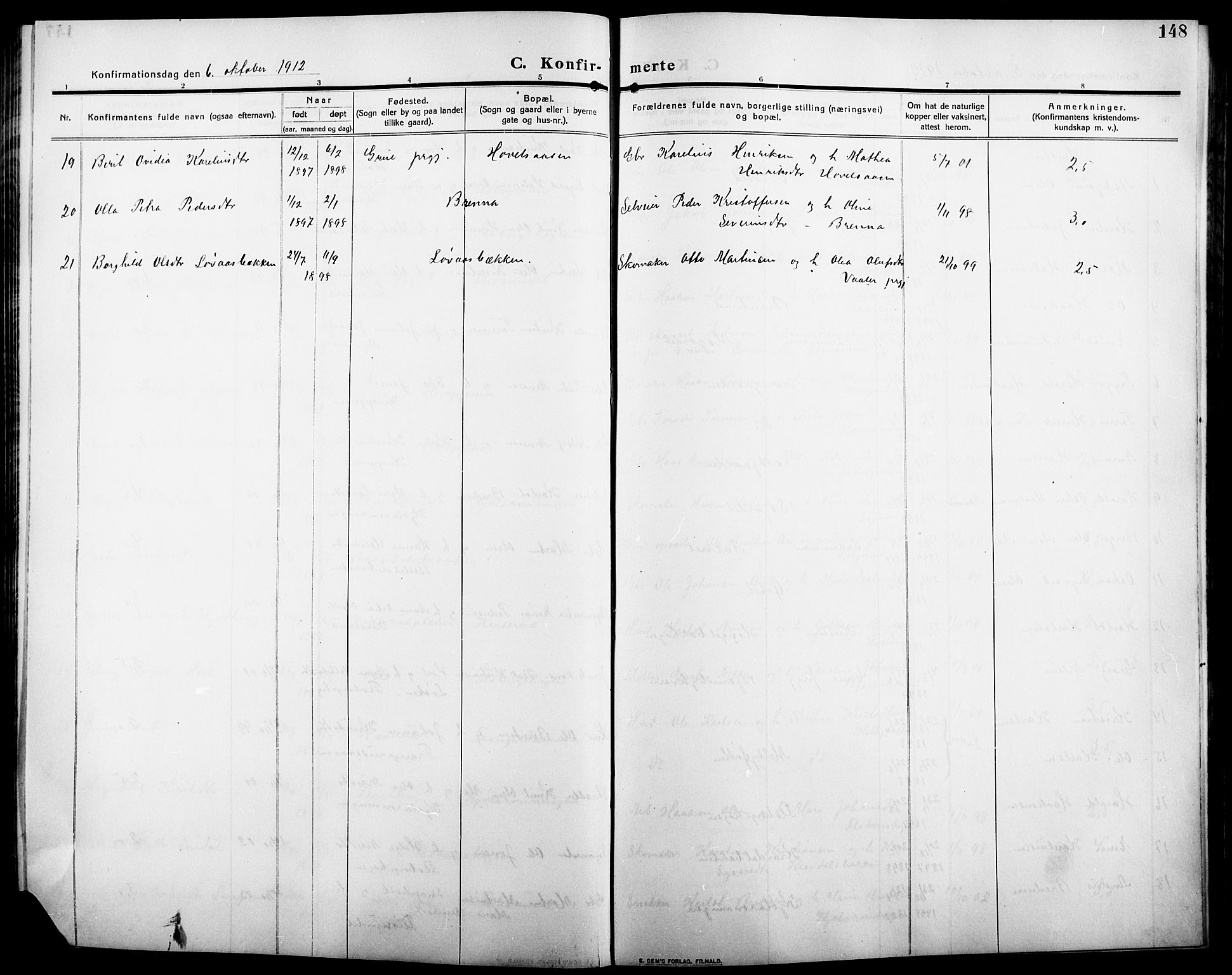 Åsnes prestekontor, SAH/PREST-042/H/Ha/Hab/L0007: Parish register (copy) no. 7, 1909-1926, p. 148