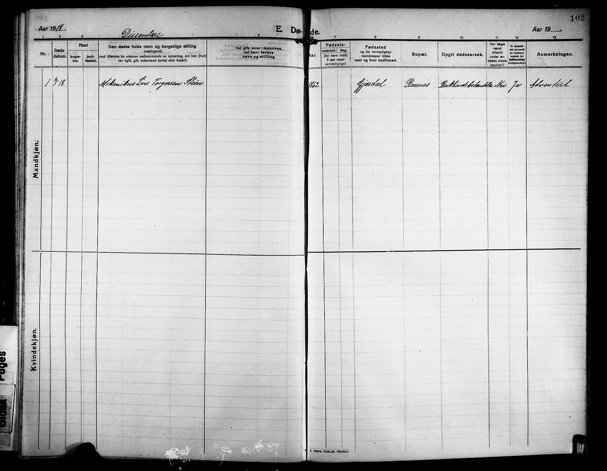 Skjold sokneprestkontor, SAST/A-101847/H/Ha/Hab/L0009: Parish register (copy) no. B 9, 1914-1925, p. 102