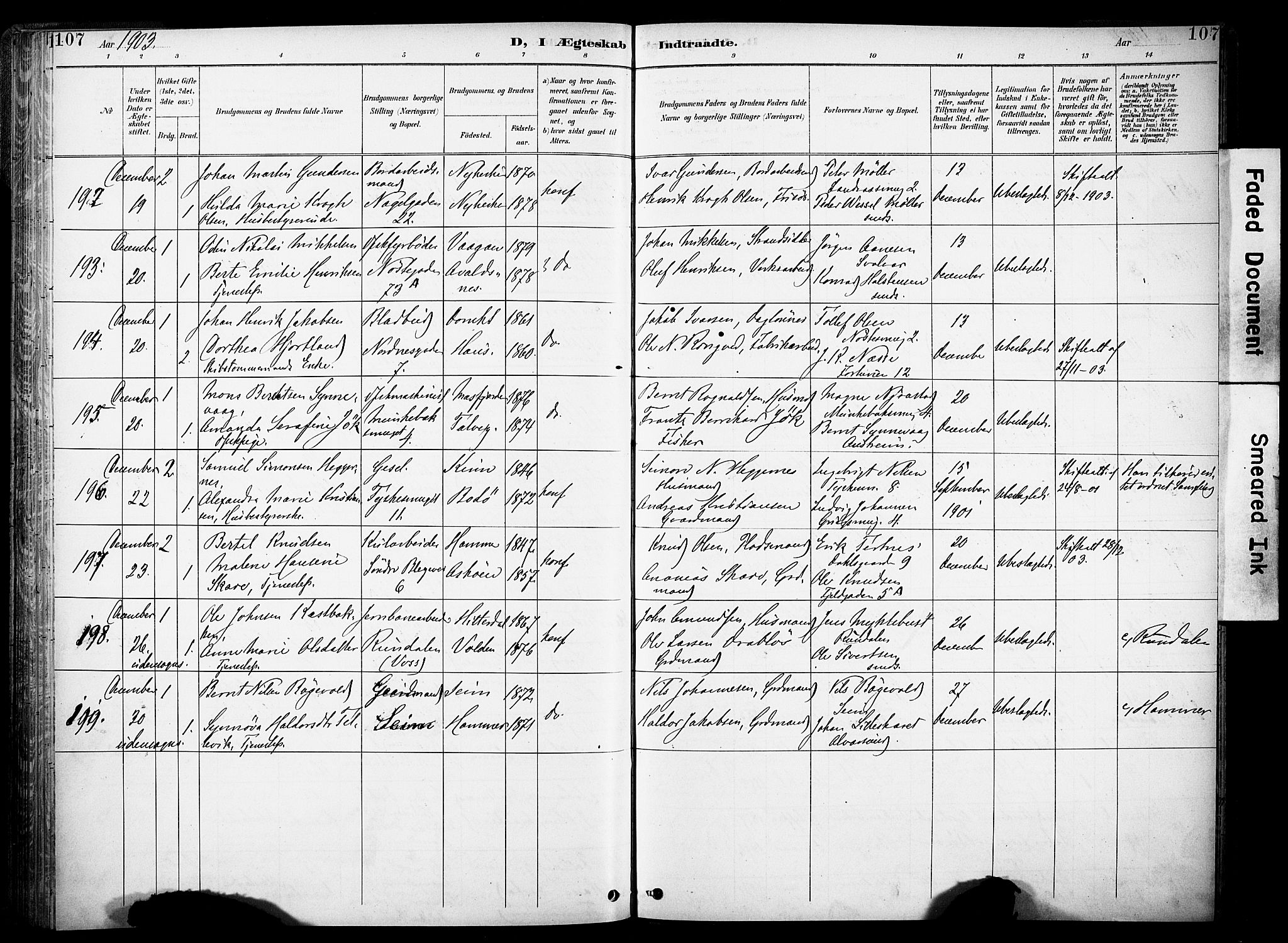 Nykirken Sokneprestembete, SAB/A-77101/H/Haa/L0034: Parish register (official) no. D 4, 1896-1905, p. 107