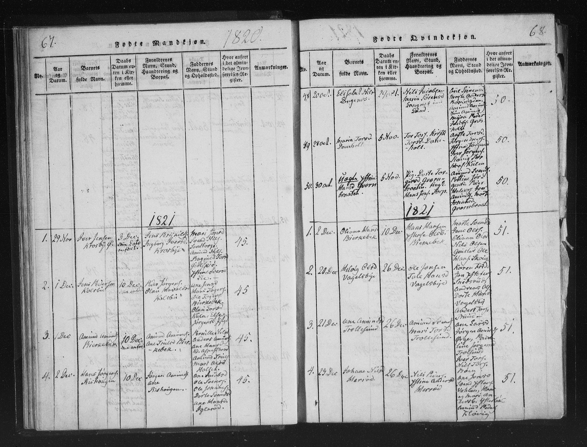 Aremark prestekontor Kirkebøker, SAO/A-10899/F/Fc/L0001: Parish register (official) no. III 1, 1814-1834, p. 67-68