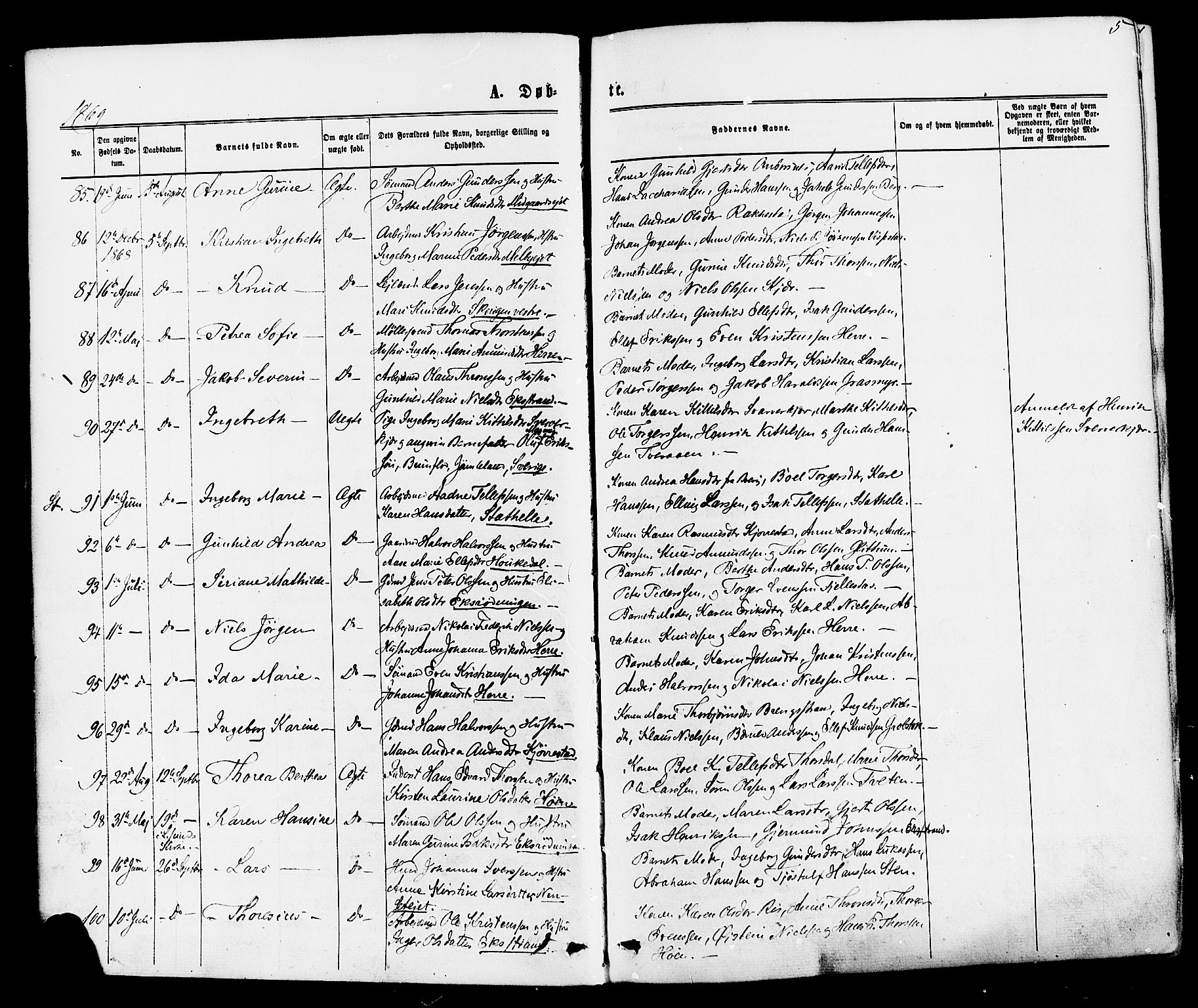 Bamble kirkebøker, AV/SAKO-A-253/F/Fa/L0006: Parish register (official) no. I 6, 1869-1877, p. 5