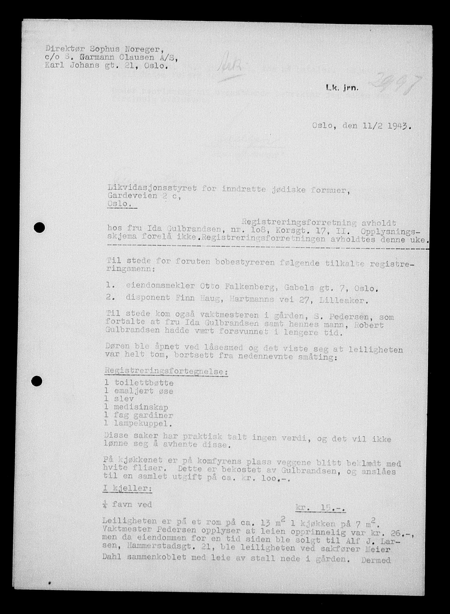 Justisdepartementet, Tilbakeføringskontoret for inndratte formuer, AV/RA-S-1564/H/Hc/Hcc/L0942: --, 1945-1947, p. 85