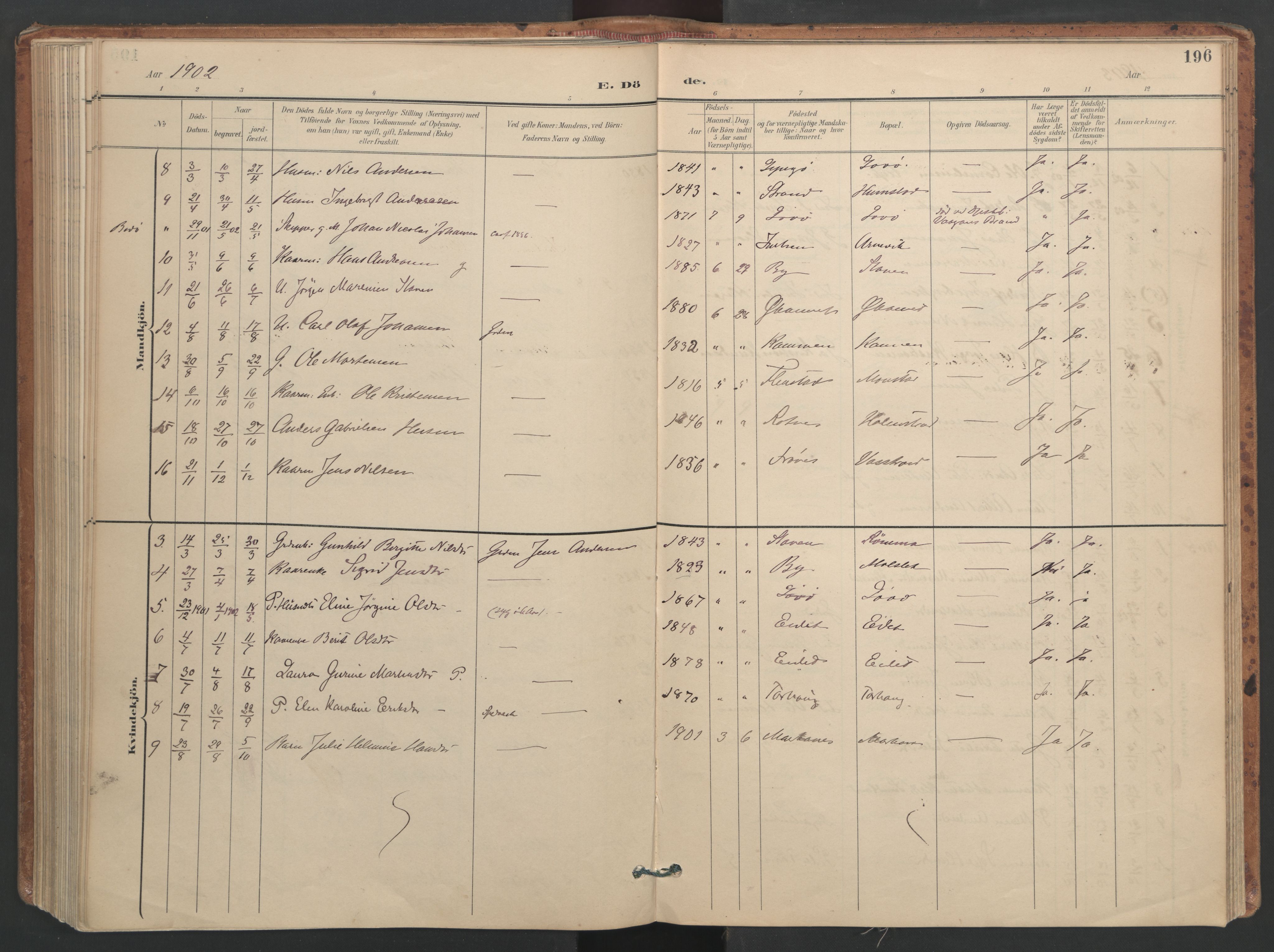 Ministerialprotokoller, klokkerbøker og fødselsregistre - Sør-Trøndelag, SAT/A-1456/655/L0681: Parish register (official) no. 655A10, 1895-1907, p. 196