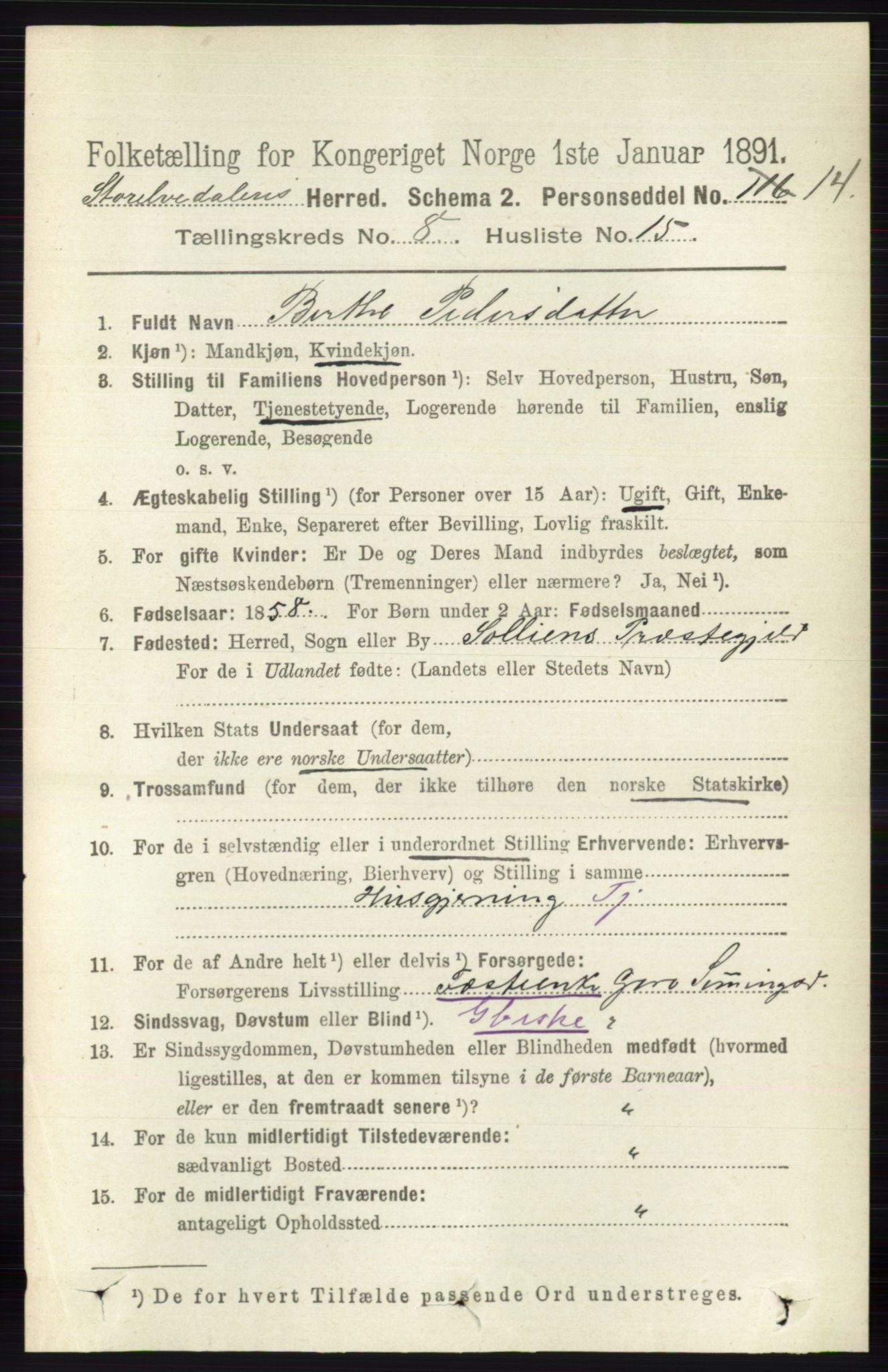 RA, 1891 census for 0430 Stor-Elvdal, 1891, p. 3558