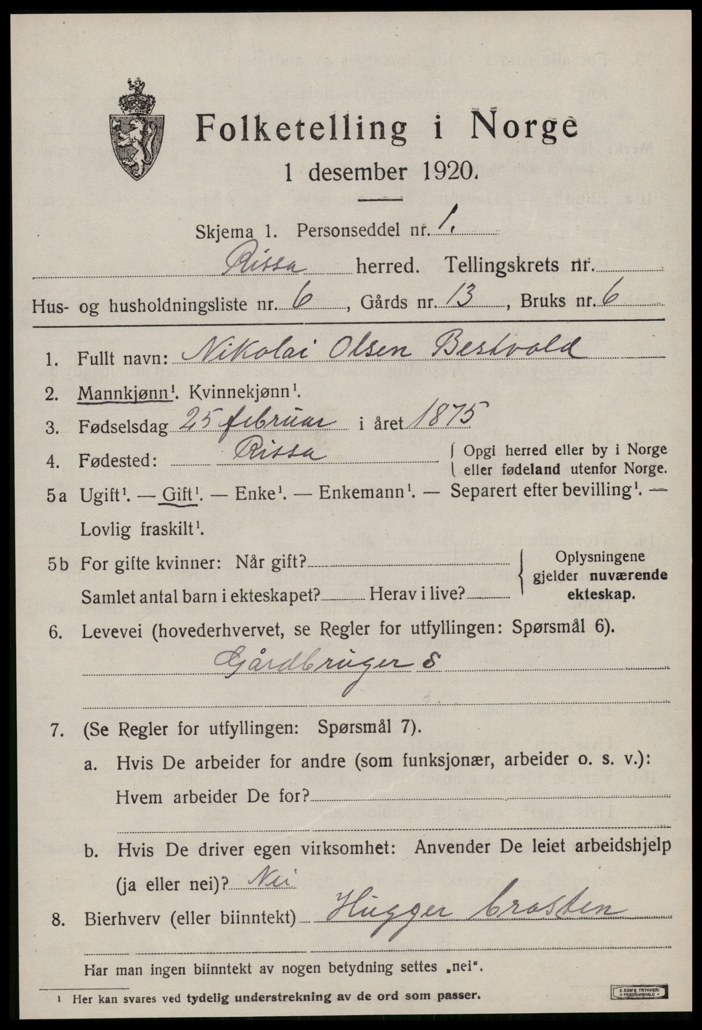 SAT, 1920 census for Rissa, 1920, p. 2563