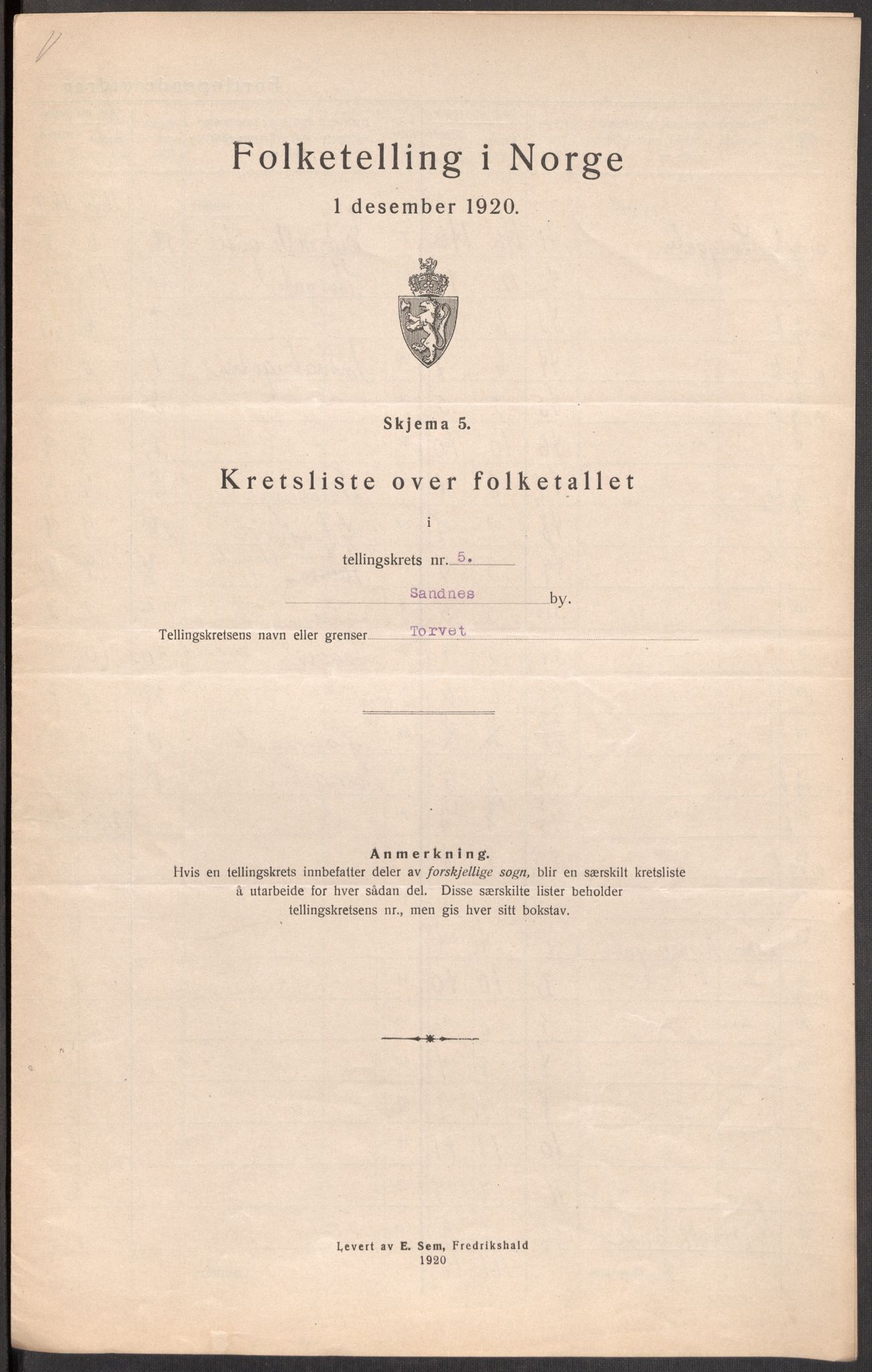 SAST, 1920 census for Sandnes, 1920, p. 18