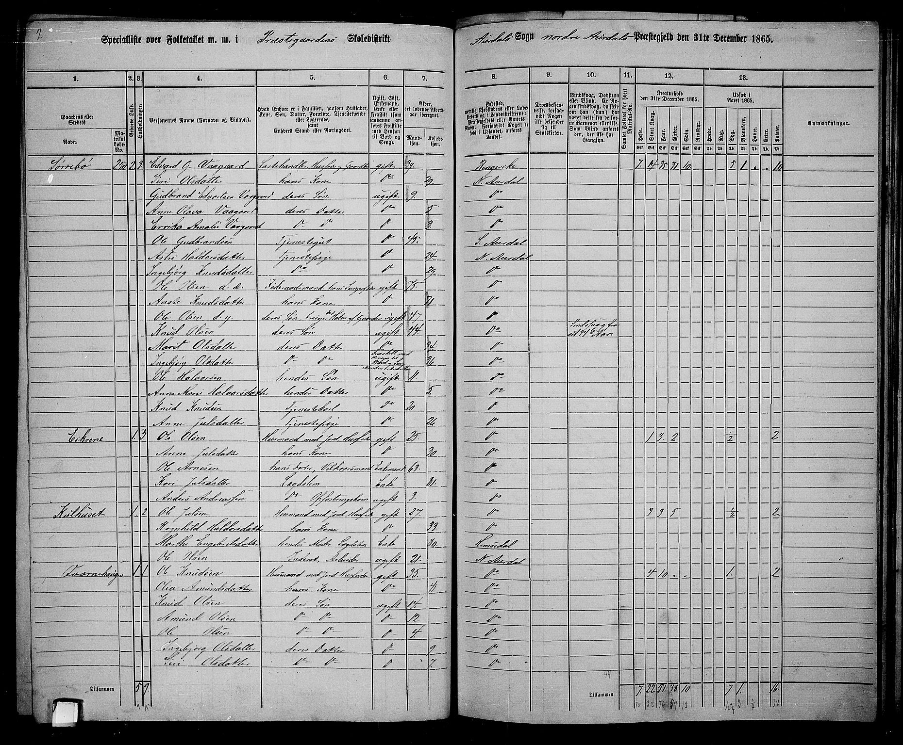 RA, 1865 census for Nord-Aurdal, 1865, p. 191