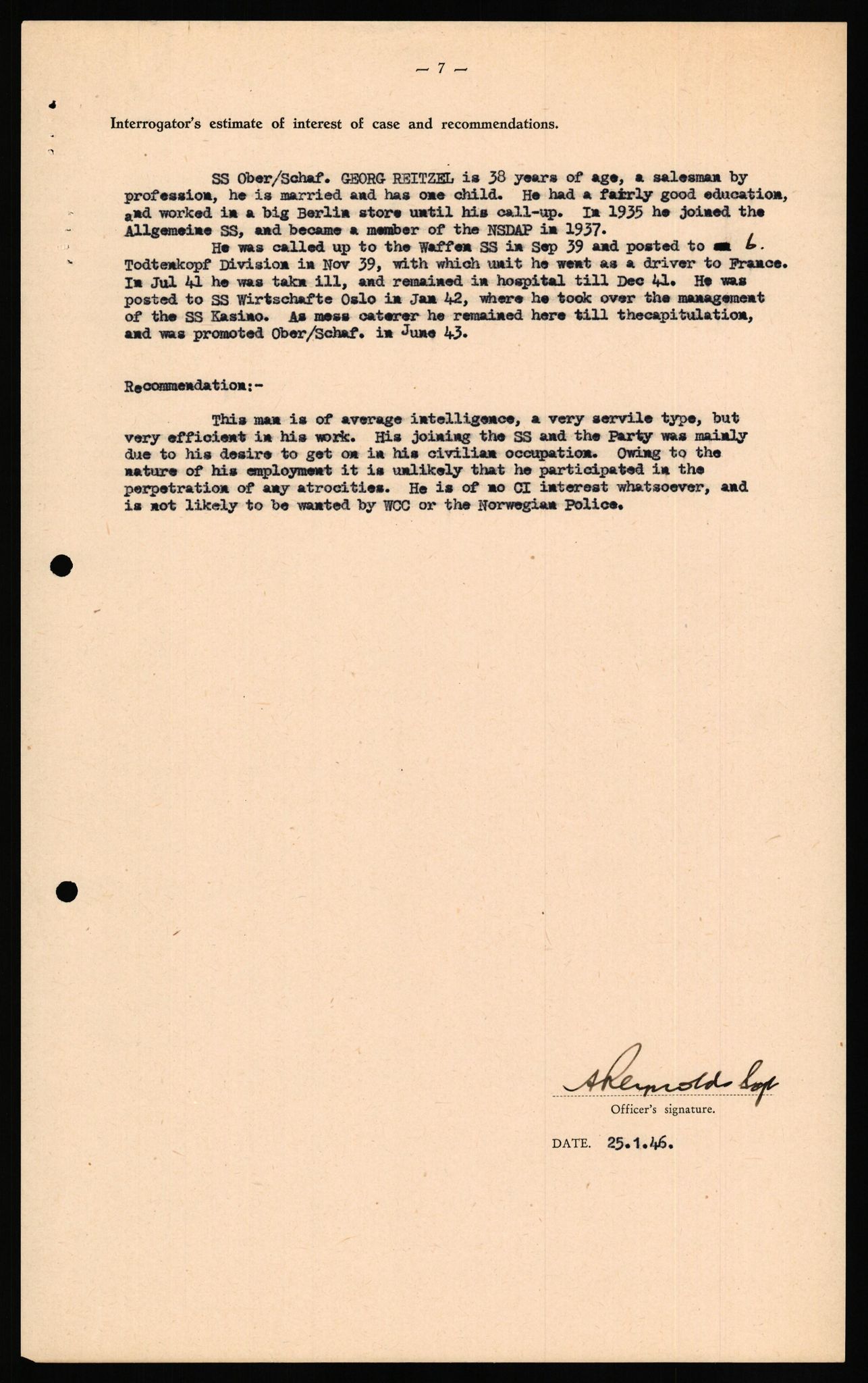 Forsvaret, Forsvarets overkommando II, AV/RA-RAFA-3915/D/Db/L0027: CI Questionaires. Tyske okkupasjonsstyrker i Norge. Tyskere., 1945-1946, p. 194