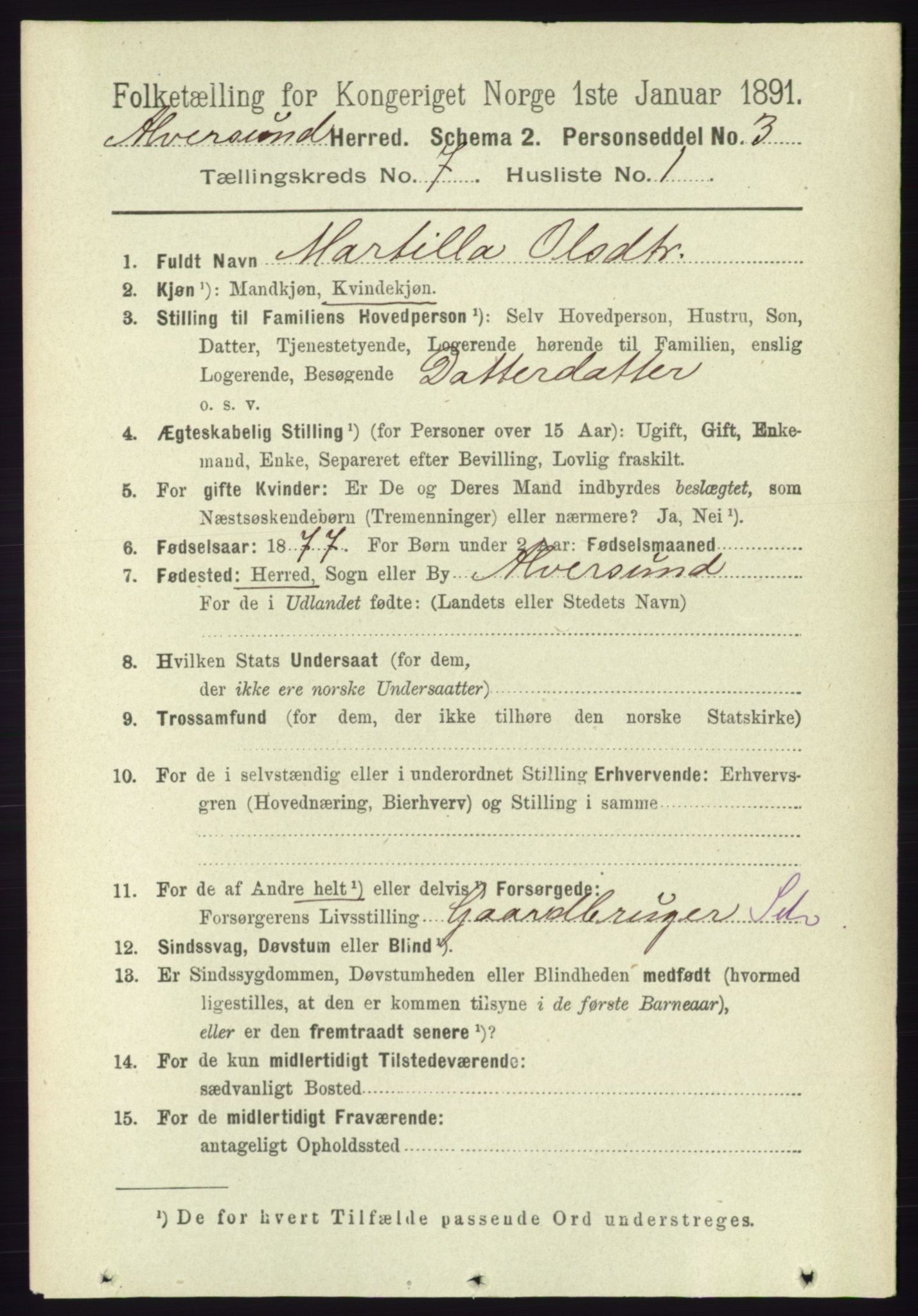 RA, 1891 census for 1257 Alversund, 1891, p. 2410