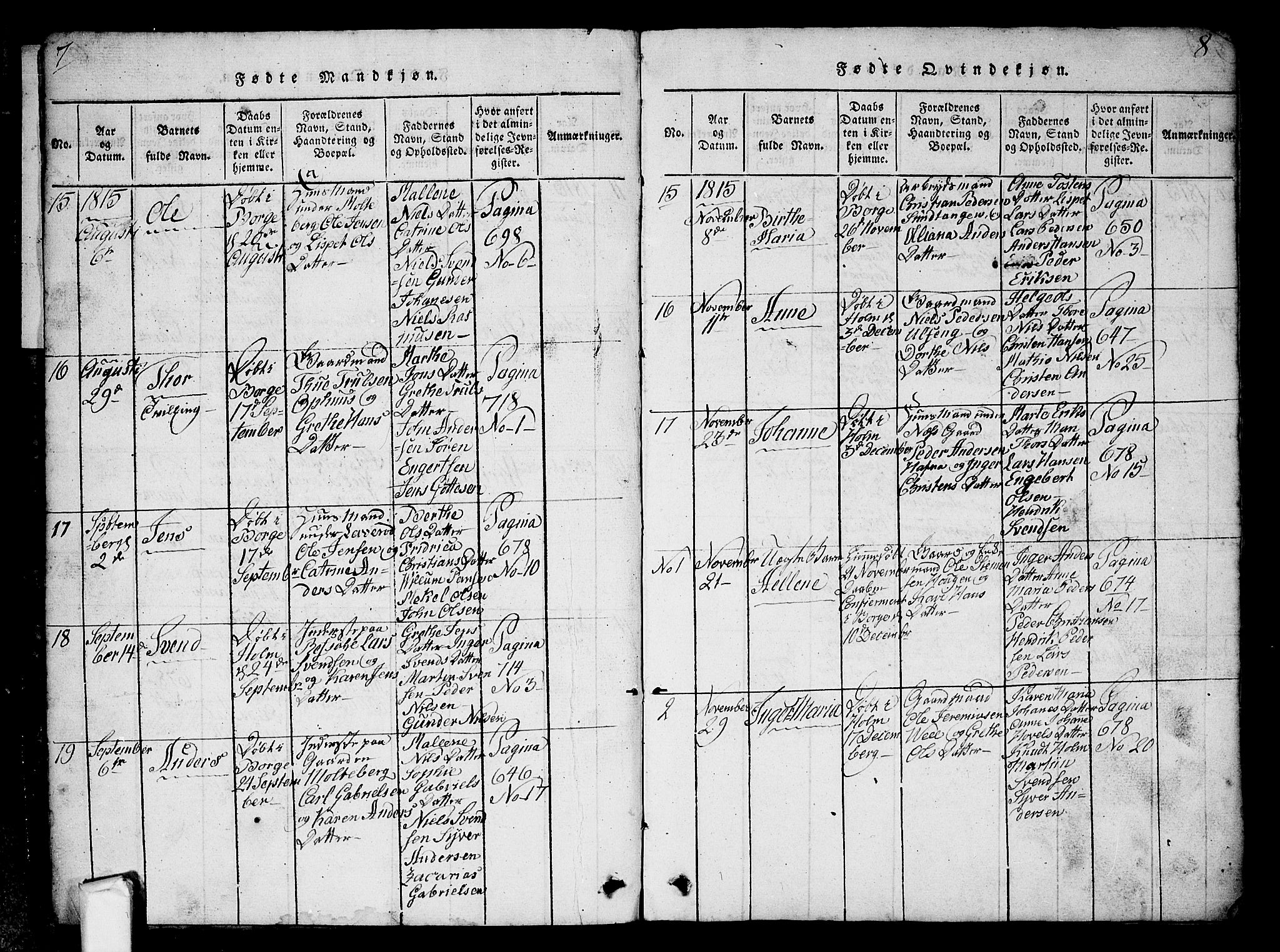 Borge prestekontor Kirkebøker, AV/SAO-A-10903/G/Ga/L0001: Parish register (copy) no.  I 1, 1815-1835, p. 7-8