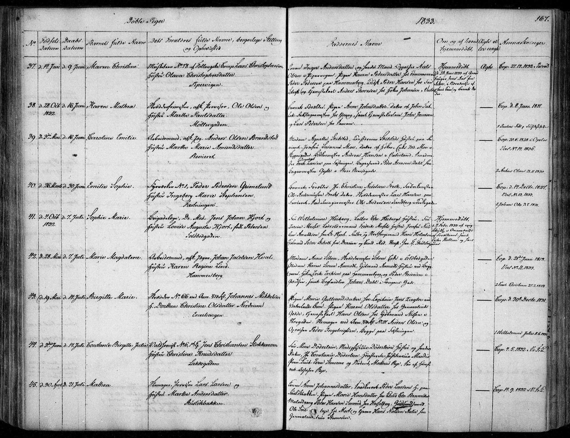 Garnisonsmenigheten Kirkebøker, SAO/A-10846/F/Fa/L0006: Parish register (official) no. 6, 1828-1841, p. 167