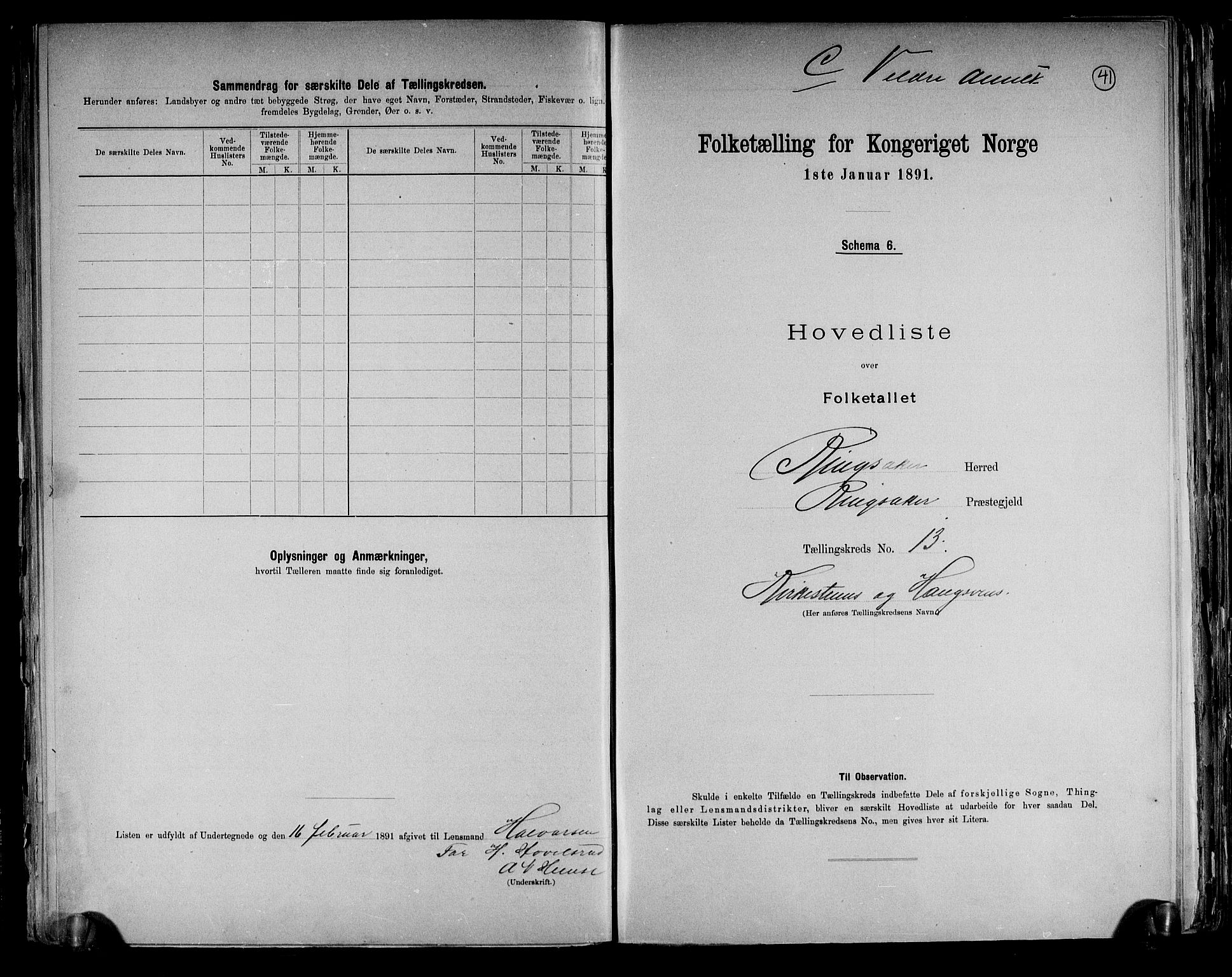 RA, 1891 census for 0412 Ringsaker, 1891, p. 41