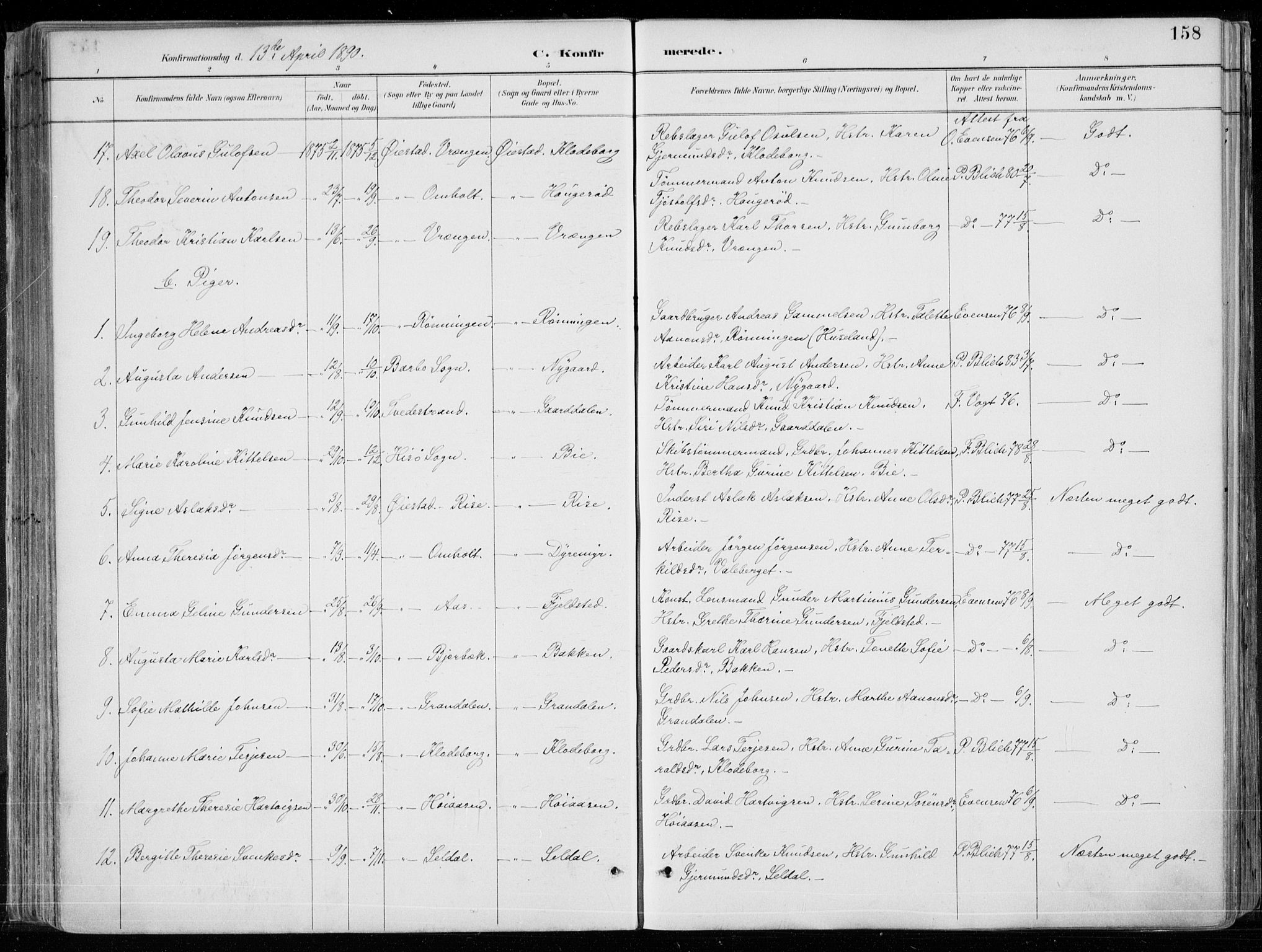 Øyestad sokneprestkontor, AV/SAK-1111-0049/F/Fa/L0017: Parish register (official) no. A 17, 1887-1896, p. 158