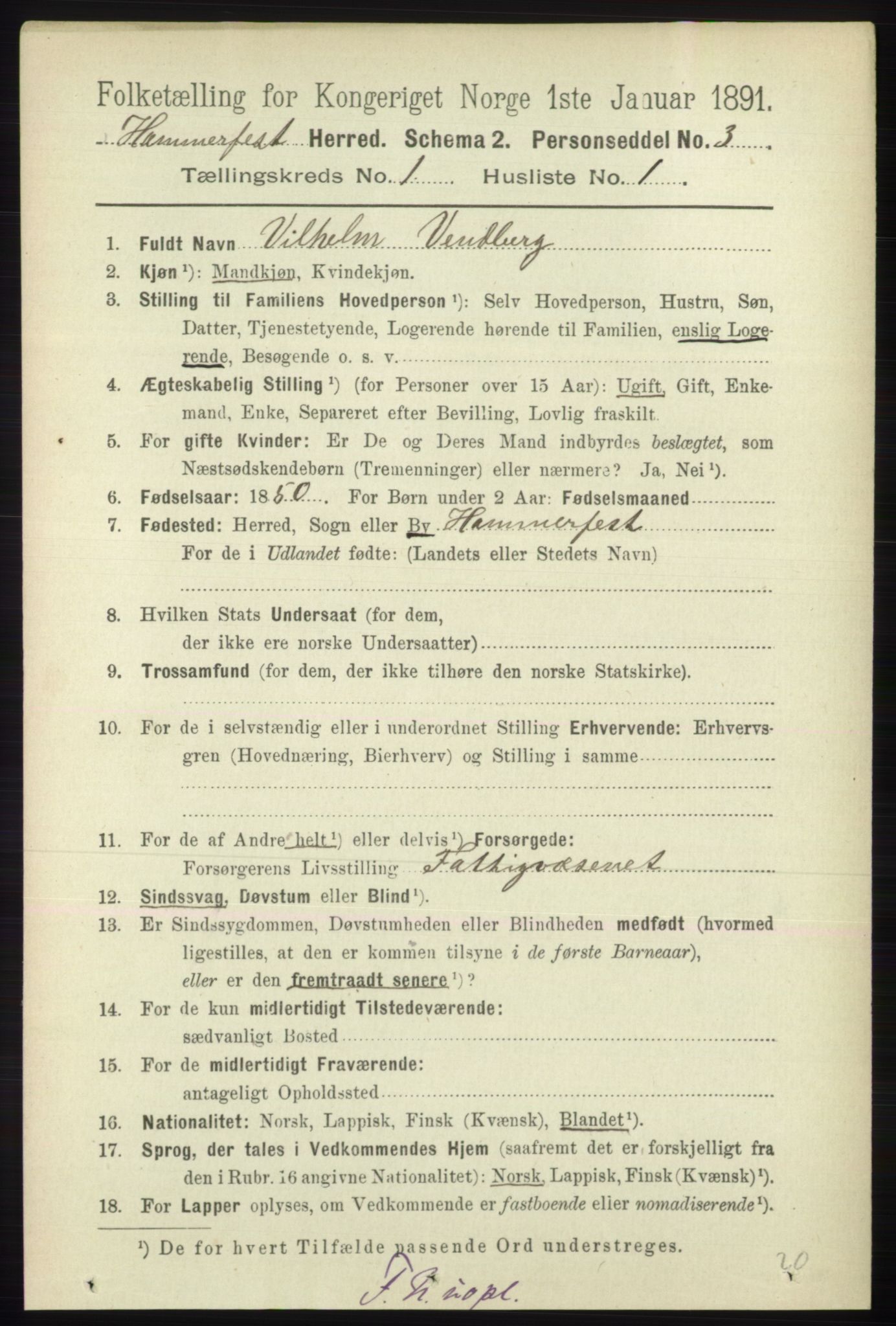 RA, 1891 census for 2016 Hammerfest, 1891, p. 84