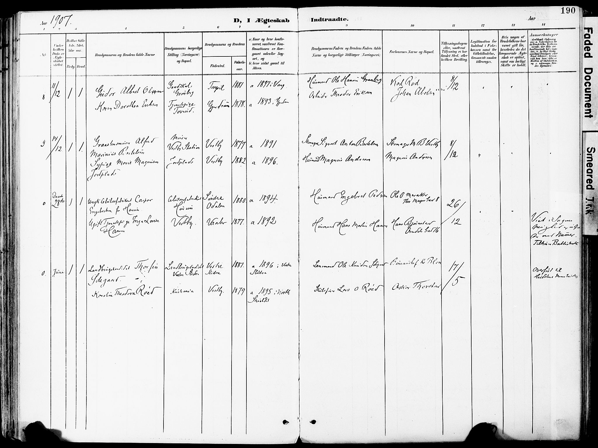 Vestby prestekontor Kirkebøker, AV/SAO-A-10893/F/Fa/L0010: Parish register (official) no. I 10, 1900-1926, p. 190