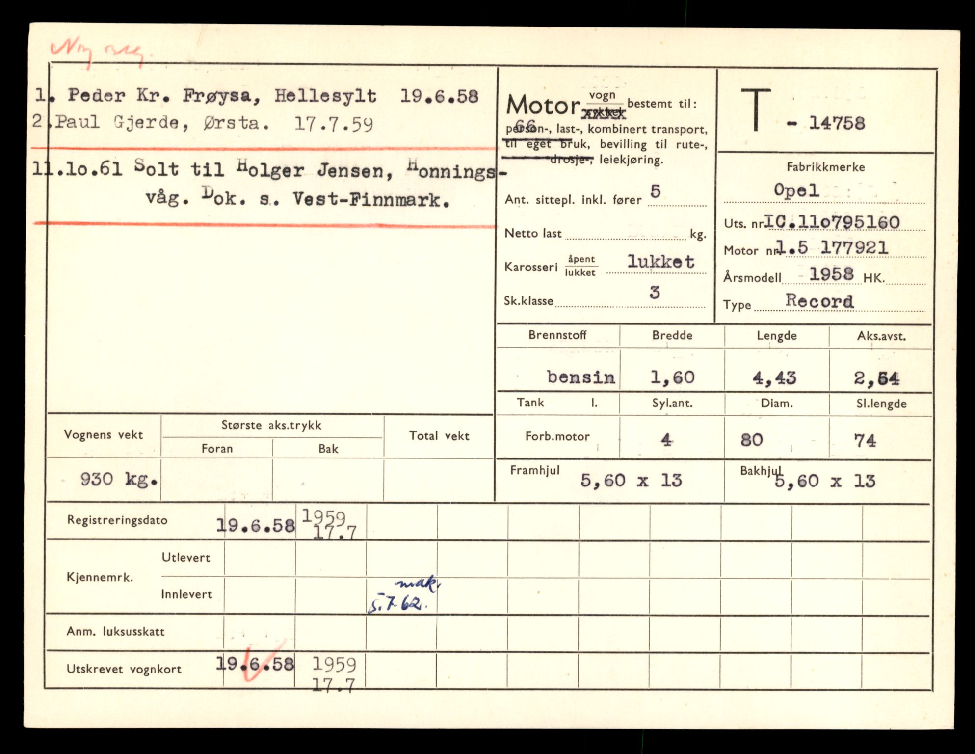 Møre og Romsdal vegkontor - Ålesund trafikkstasjon, AV/SAT-A-4099/F/Fe/L0048: Registreringskort for kjøretøy T 14721 - T 14863, 1927-1998, p. 720