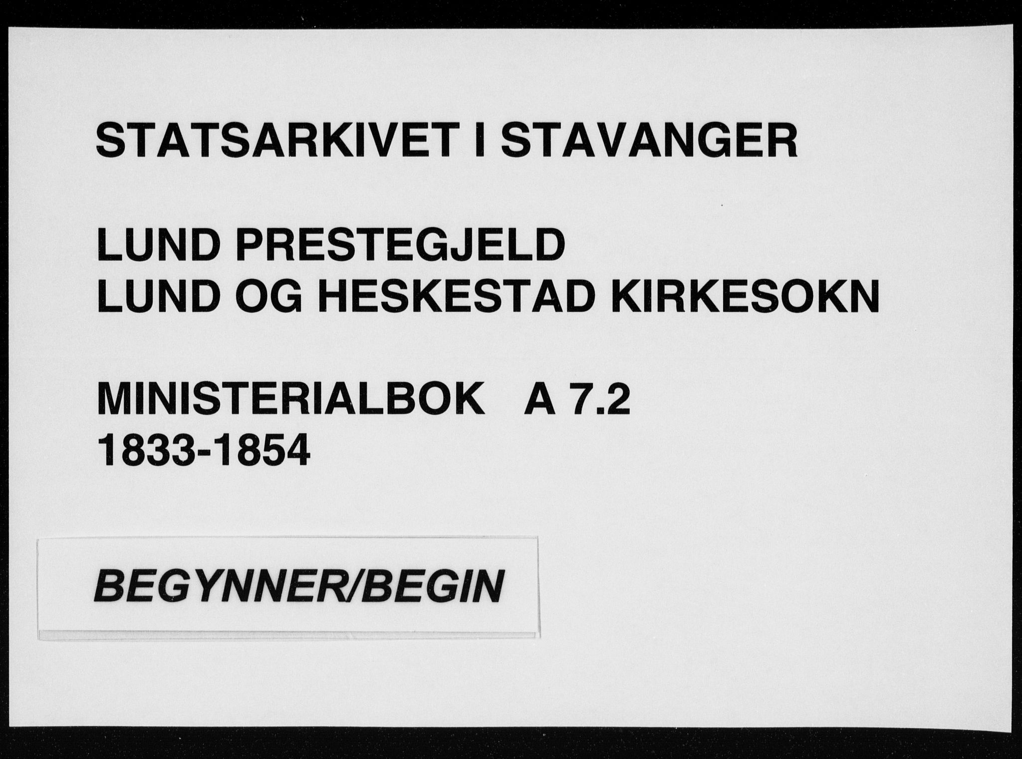 Lund sokneprestkontor, SAST/A-101809/S06/L0008: Parish register (official) no. A 7.2, 1833-1854