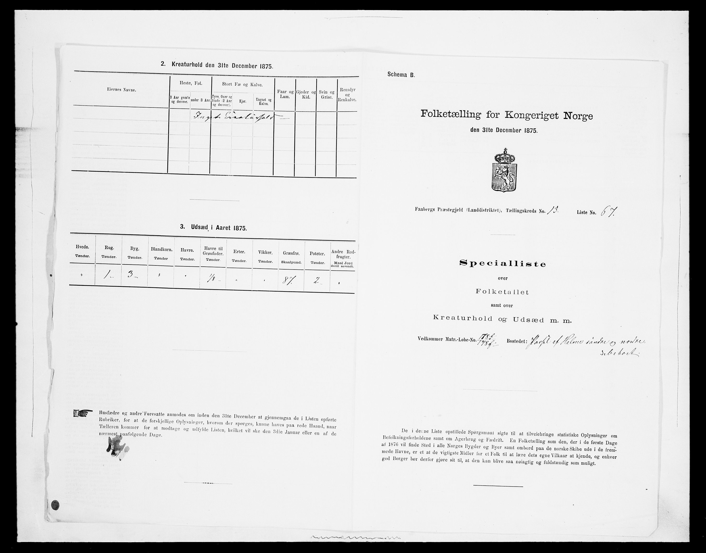 SAH, 1875 census for 0524L Fåberg/Fåberg og Lillehammer, 1875, p. 1707