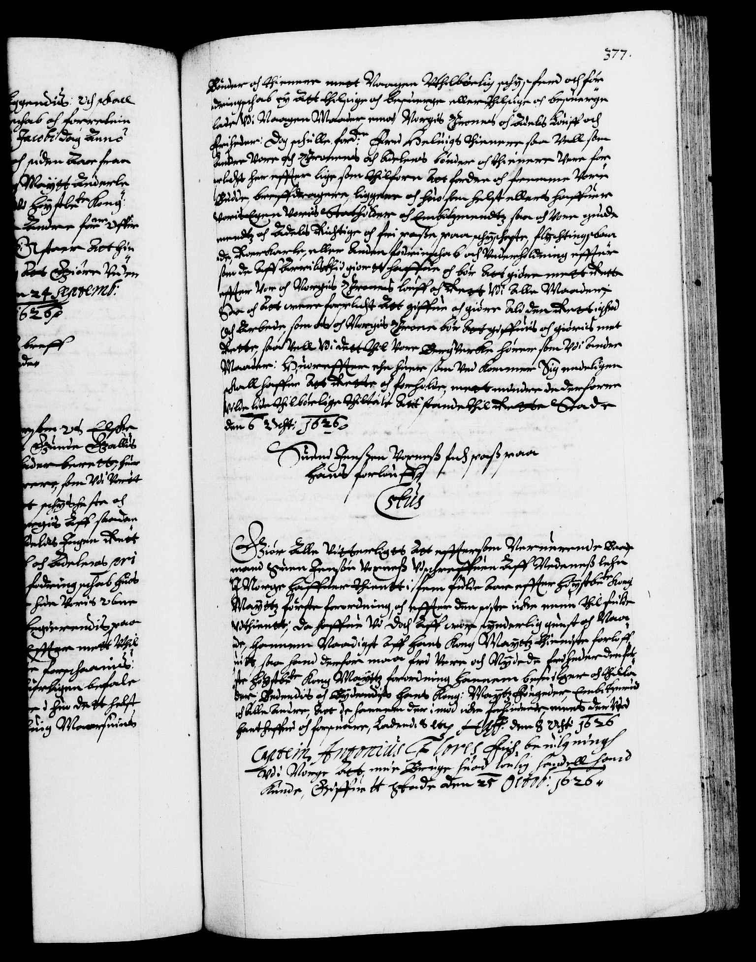 Danske Kanselli 1572-1799, RA/EA-3023/F/Fc/Fca/Fcaa/L0004: Norske registre (mikrofilm), 1617-1630, p. 377a