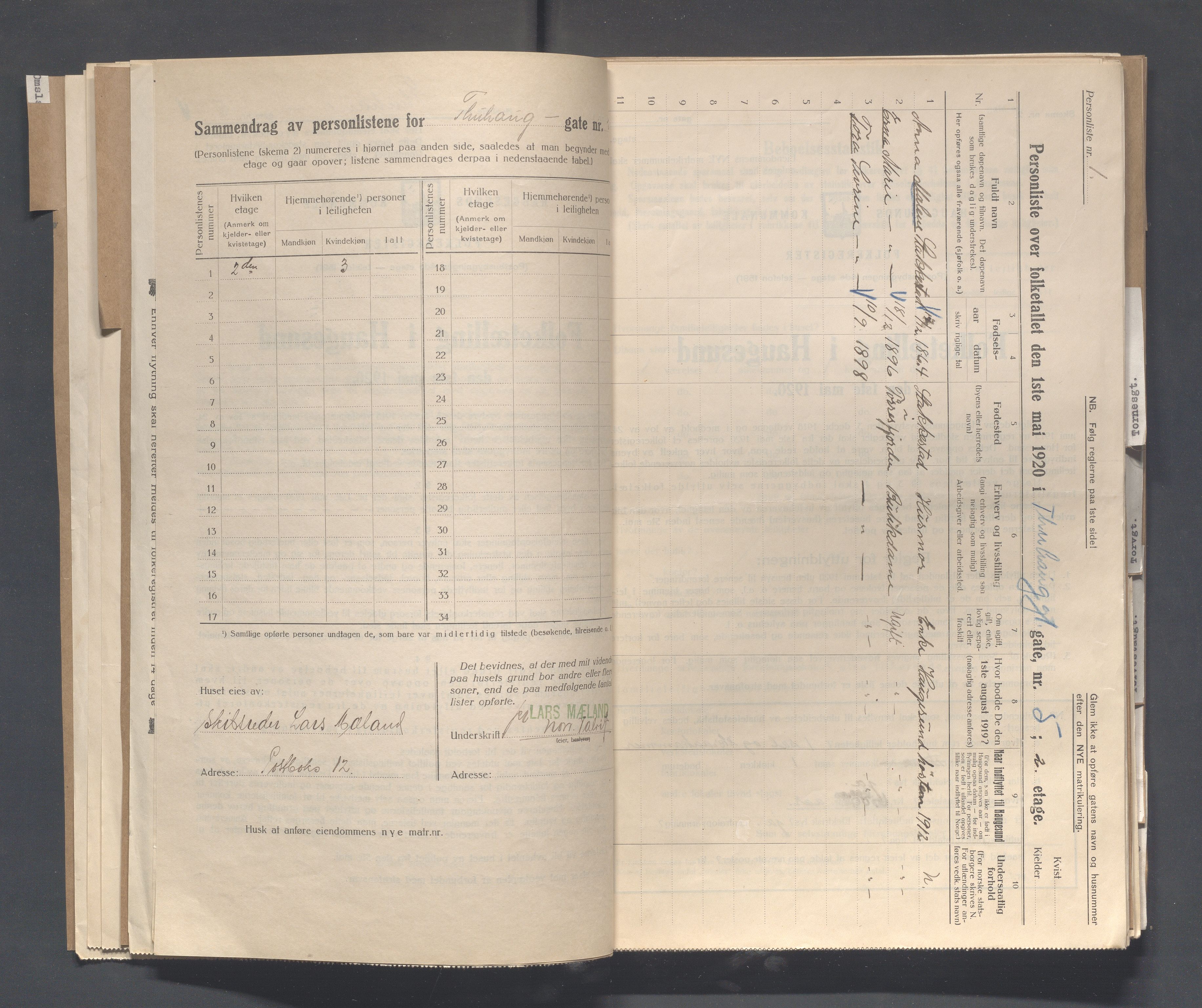 IKAR, Local census 1.5.1920 for Haugesund, 1920, p. 5172