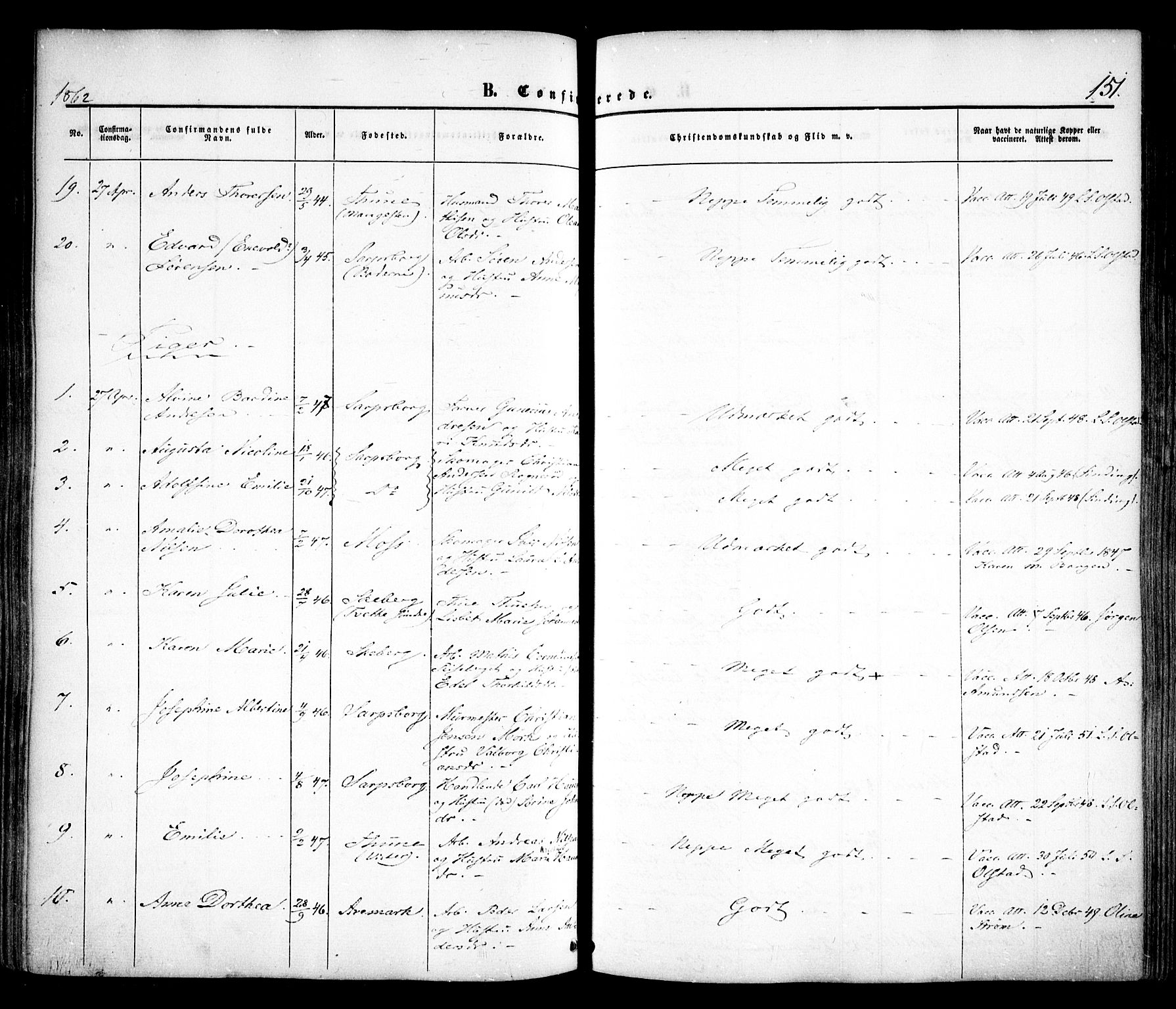 Sarpsborg prestekontor Kirkebøker, AV/SAO-A-2006/F/Fa/L0001: Parish register (official) no. 1, 1859-1868, p. 151