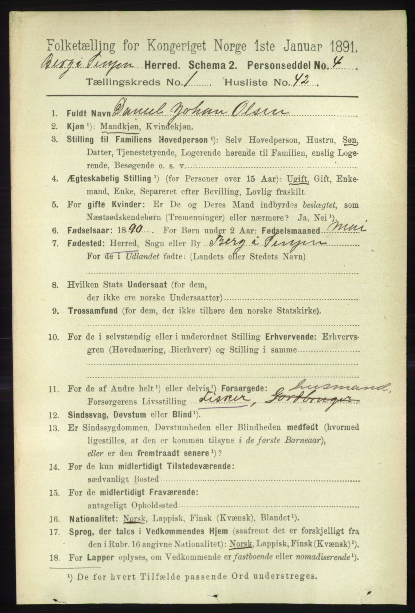 RA, 1891 census for 1929 Berg, 1891, p. 332