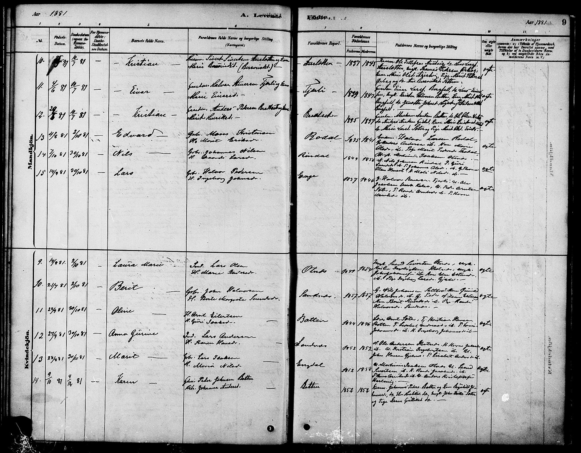 Ministerialprotokoller, klokkerbøker og fødselsregistre - Møre og Romsdal, AV/SAT-A-1454/580/L0924: Parish register (official) no. 580A01, 1878-1887, p. 9