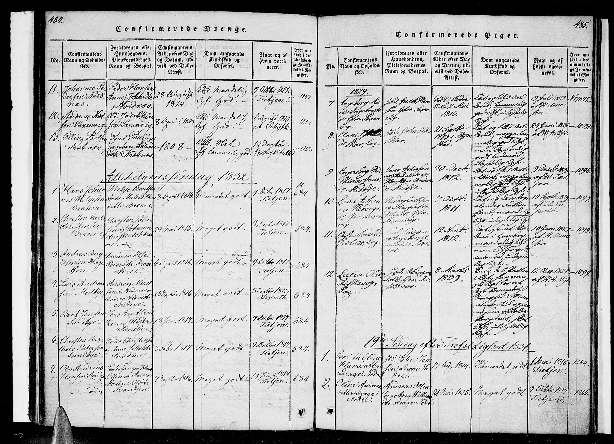 Ministerialprotokoller, klokkerbøker og fødselsregistre - Nordland, SAT/A-1459/847/L0665: Parish register (official) no. 847A05, 1818-1841, p. 484-485