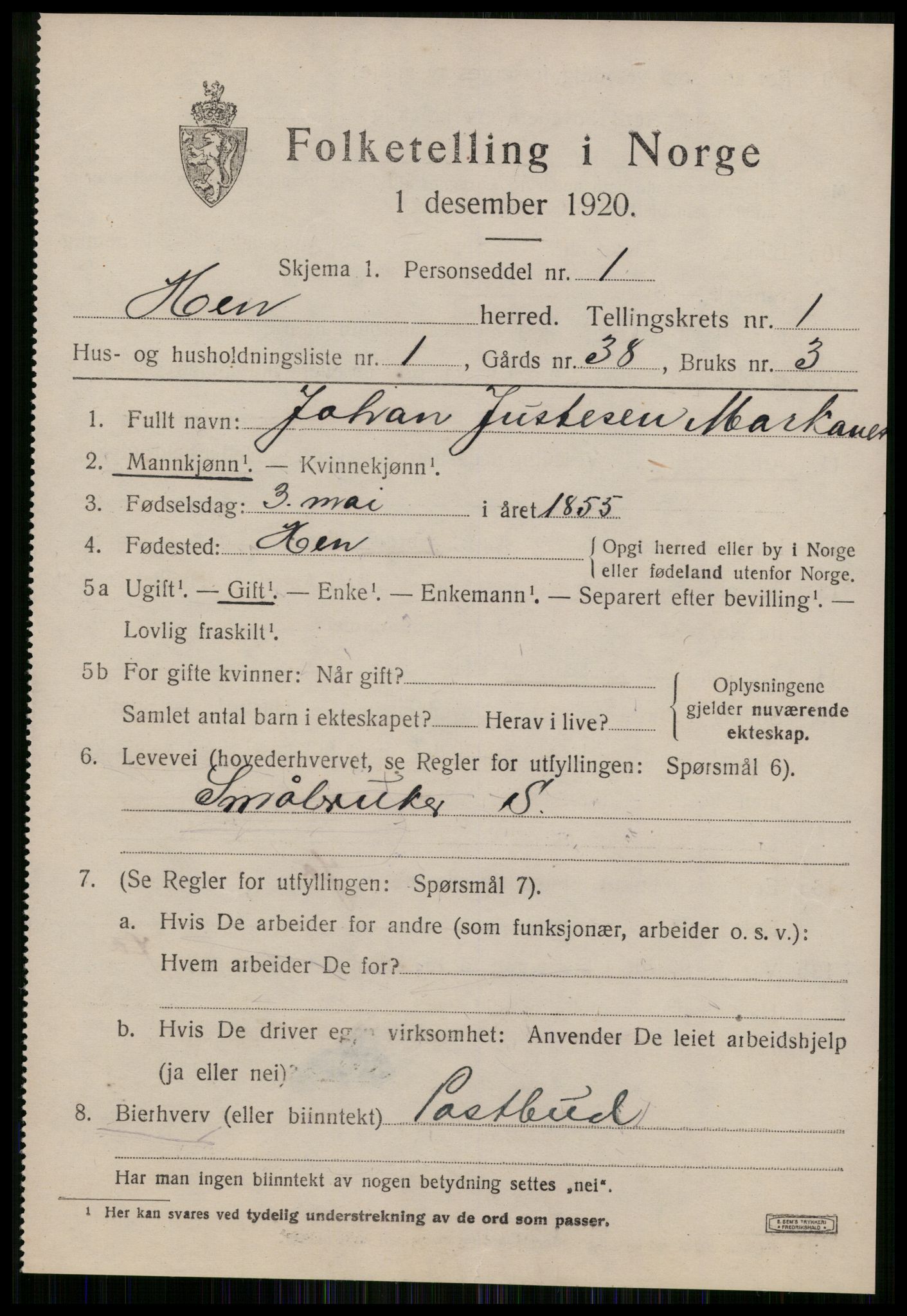 SAT, 1920 census for Hen, 1920, p. 466