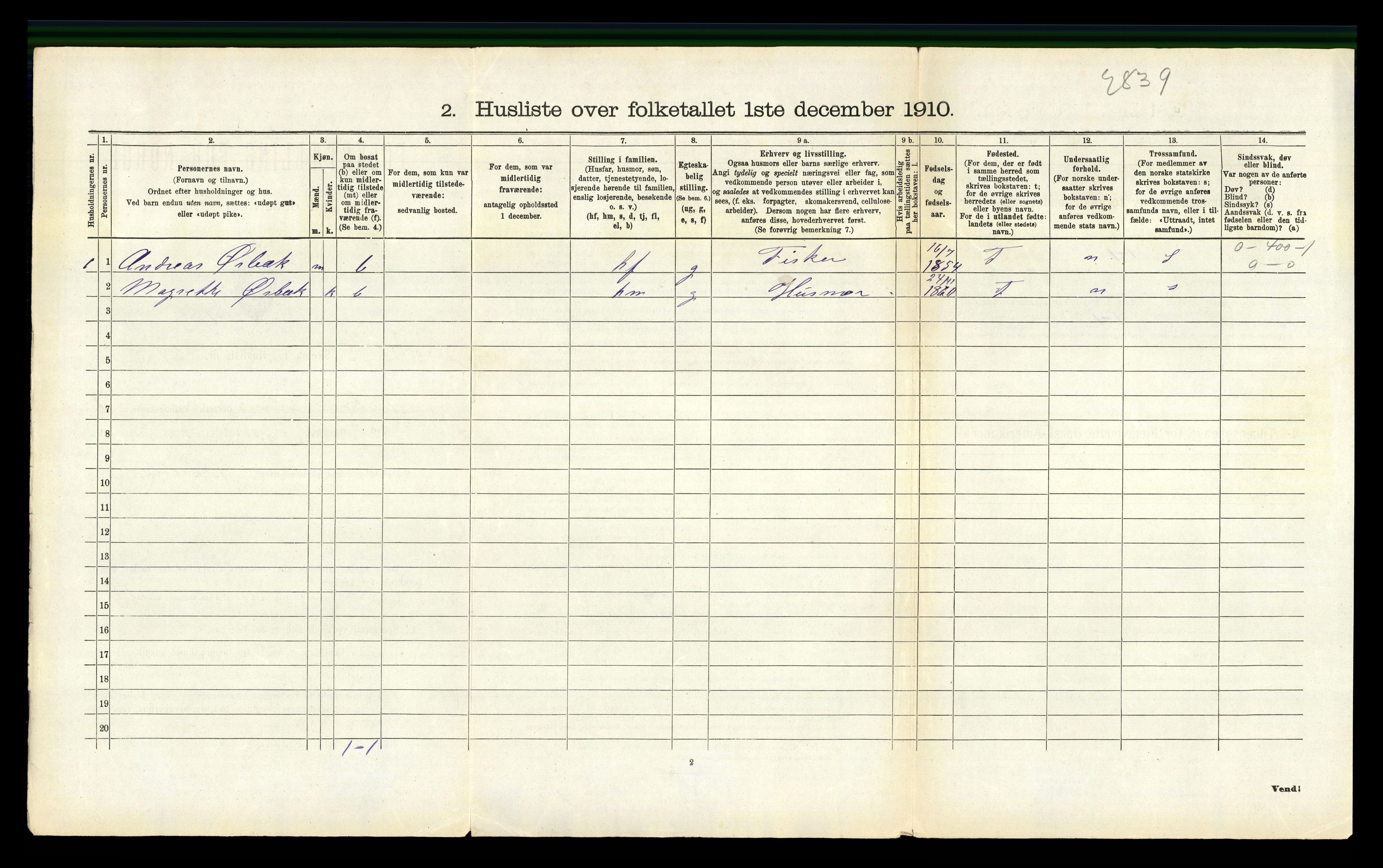 RA, 1910 census for Vestre Moland, 1910, p. 501