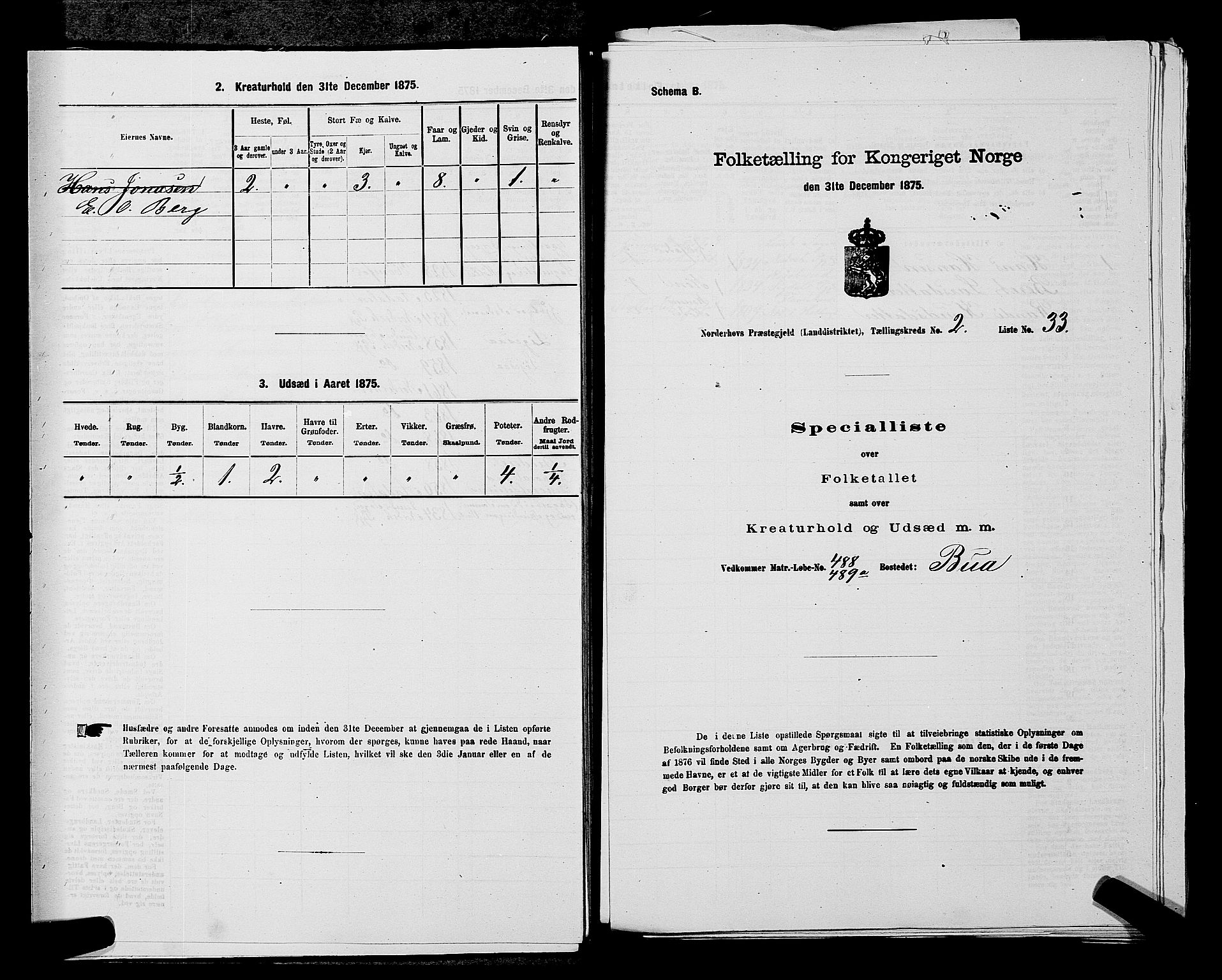 SAKO, 1875 census for 0613L Norderhov/Norderhov, Haug og Lunder, 1875, p. 2535