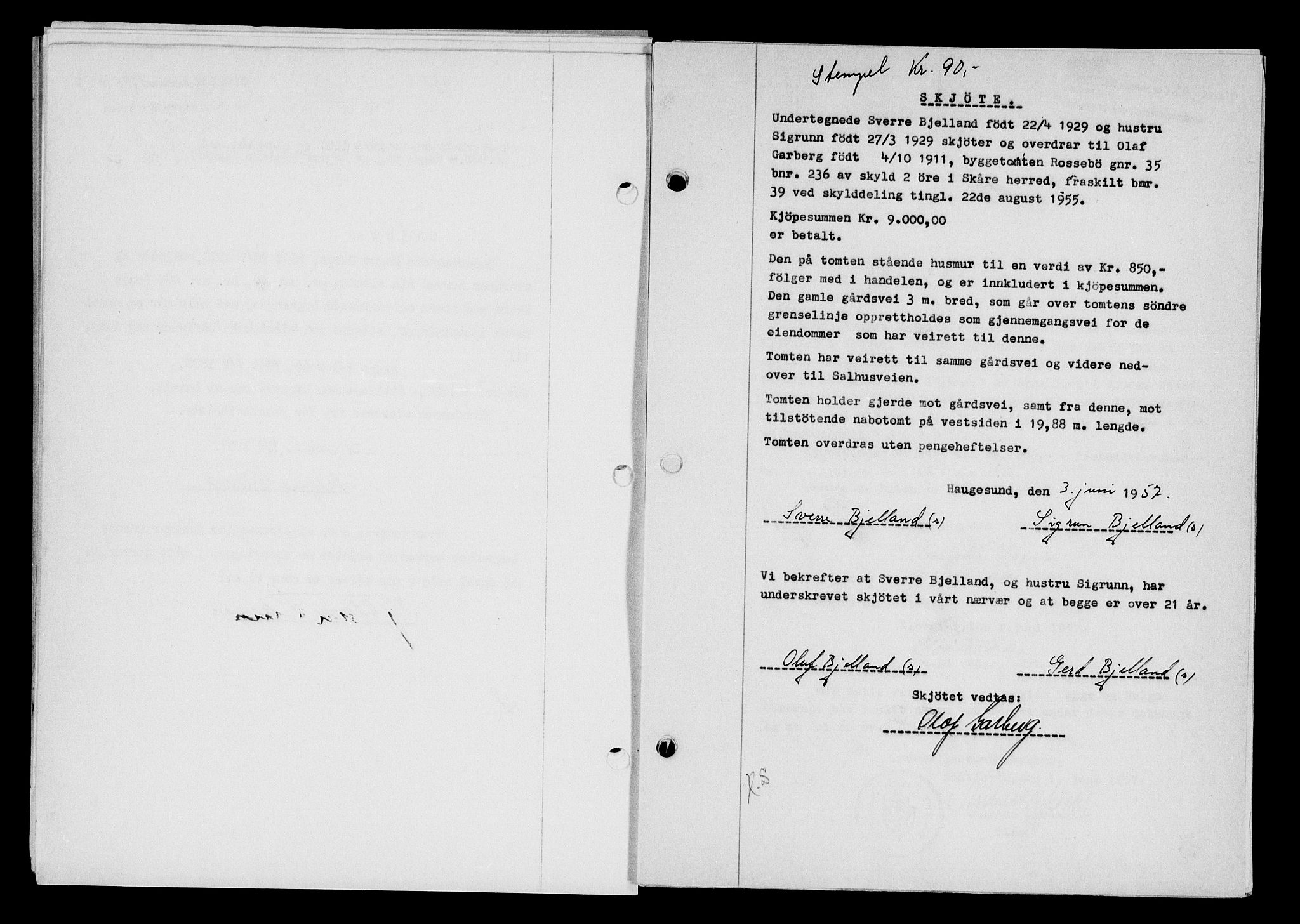 Karmsund sorenskriveri, AV/SAST-A-100311/01/II/IIB/L0125: Mortgage book no. 105A, 1957-1957, Diary no: : 1802/1957