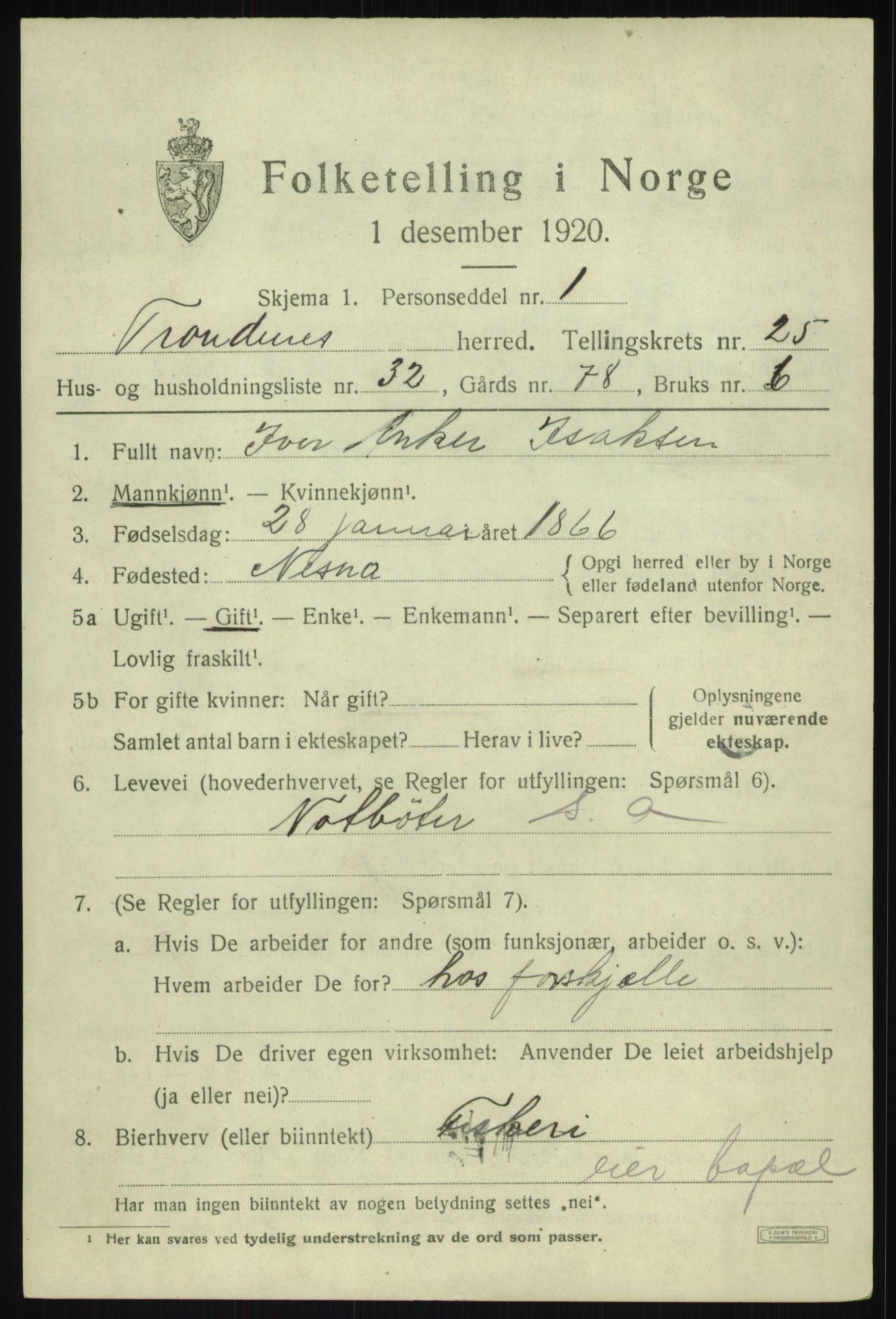 SATØ, 1920 census for Trondenes, 1920, p. 18826