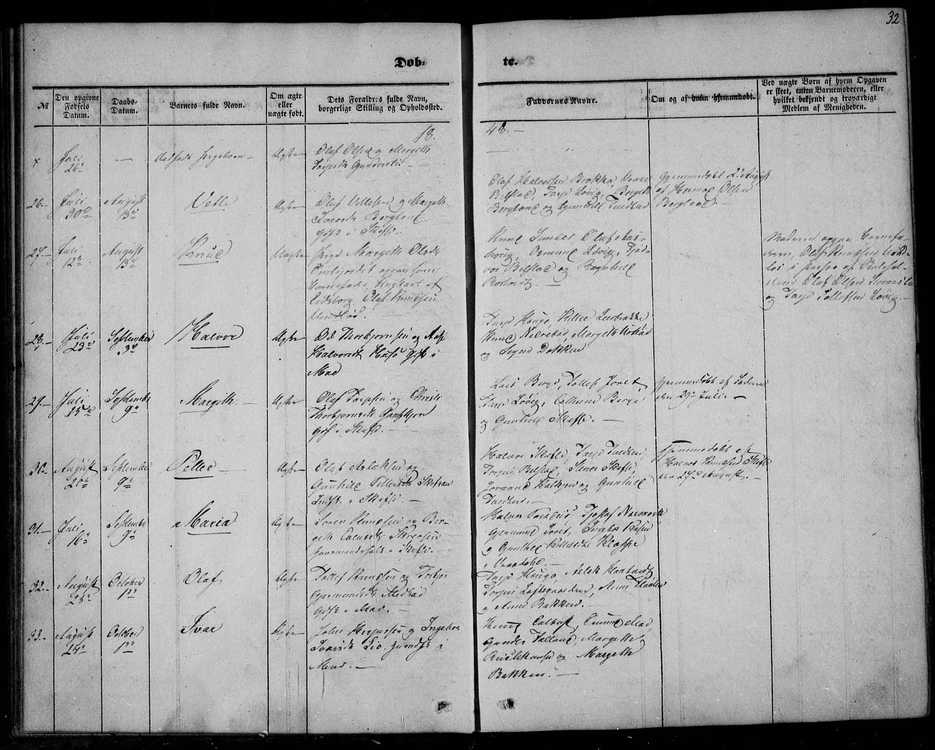 Mo kirkebøker, AV/SAKO-A-286/F/Fa/L0005: Parish register (official) no. I 5, 1844-1864, p. 32