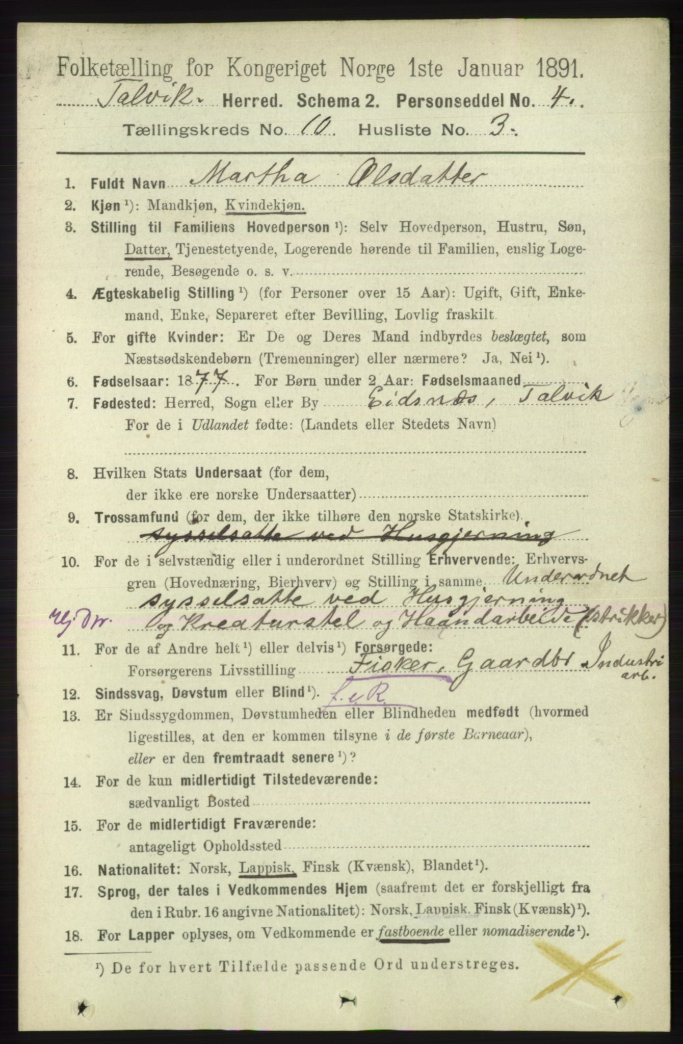 RA, 1891 census for 2013 Talvik, 1891, p. 2349