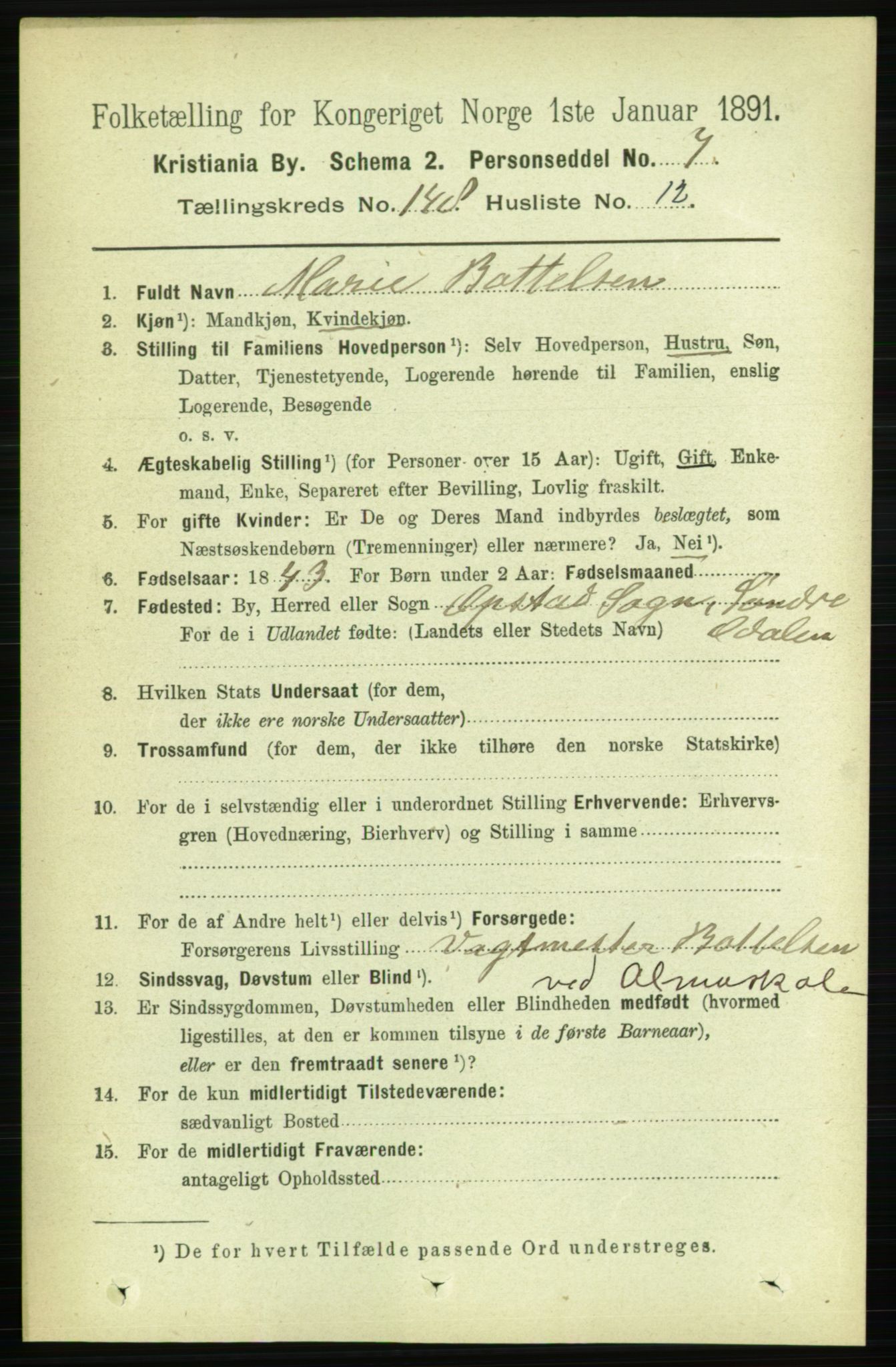 RA, 1891 census for 0301 Kristiania, 1891, p. 82399