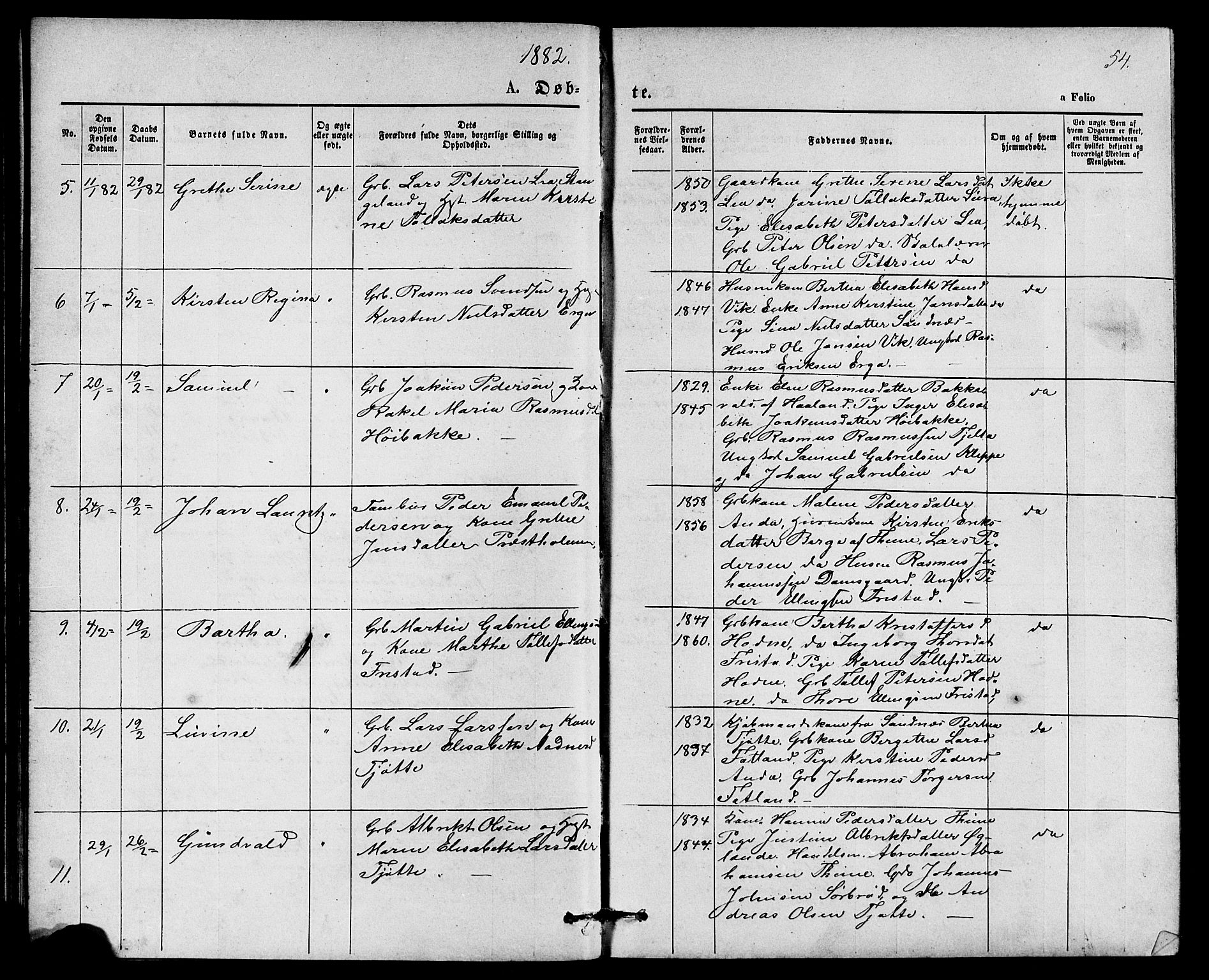 Klepp sokneprestkontor, SAST/A-101803/001/3/30BB/L0003: Parish register (copy) no. B 3, 1876-1888, p. 54