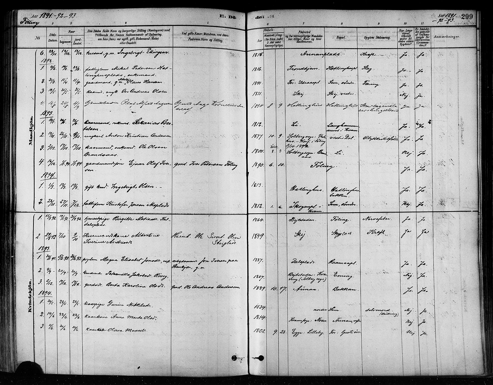 Ministerialprotokoller, klokkerbøker og fødselsregistre - Nord-Trøndelag, SAT/A-1458/746/L0449: Parish register (official) no. 746A07 /3, 1878-1899, p. 299