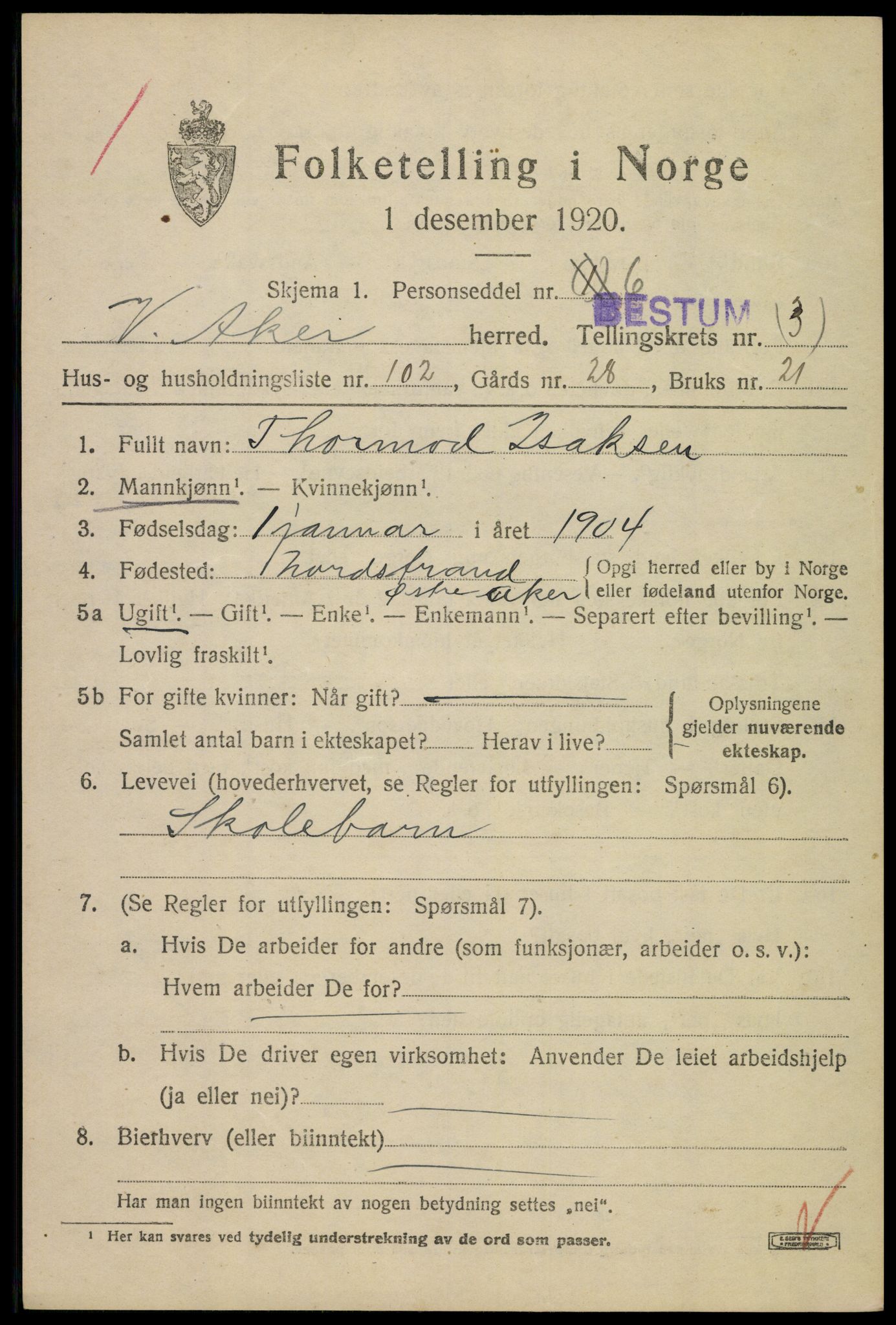 SAO, 1920 census for Aker, 1920, p. 25454