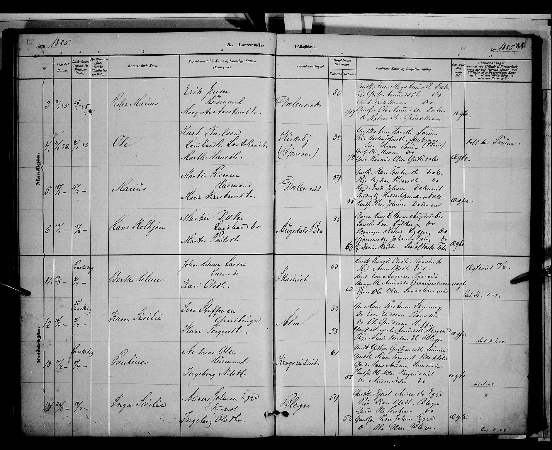 Gran prestekontor, SAH/PREST-112/H/Ha/Hab/L0003: Parish register (copy) no. 3, 1882-1890, p. 34