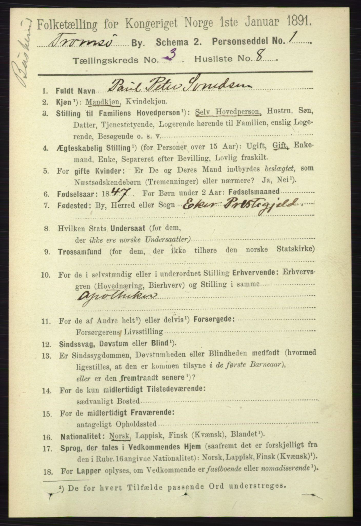 RA, 1891 census for 1902 Tromsø, 1891, p. 3244