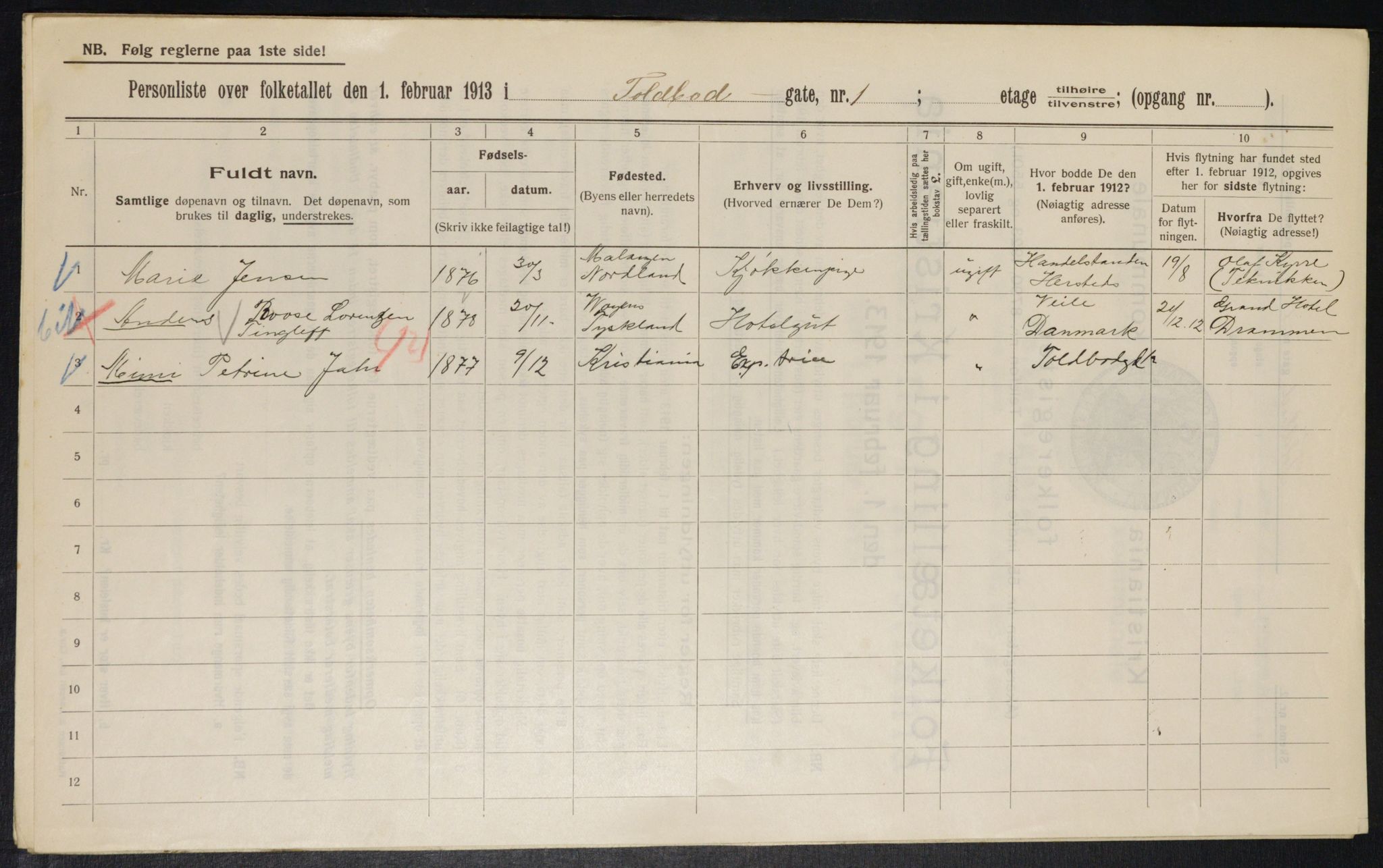 OBA, Municipal Census 1913 for Kristiania, 1913, p. 113095