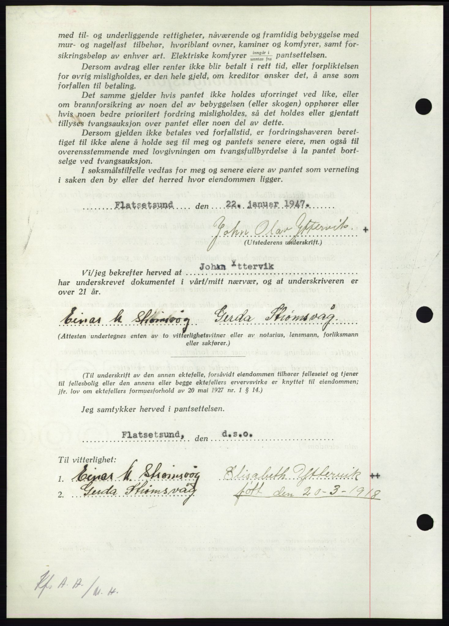 Nordmøre sorenskriveri, AV/SAT-A-4132/1/2/2Ca: Mortgage book no. B95, 1946-1947, Diary no: : 212/1947