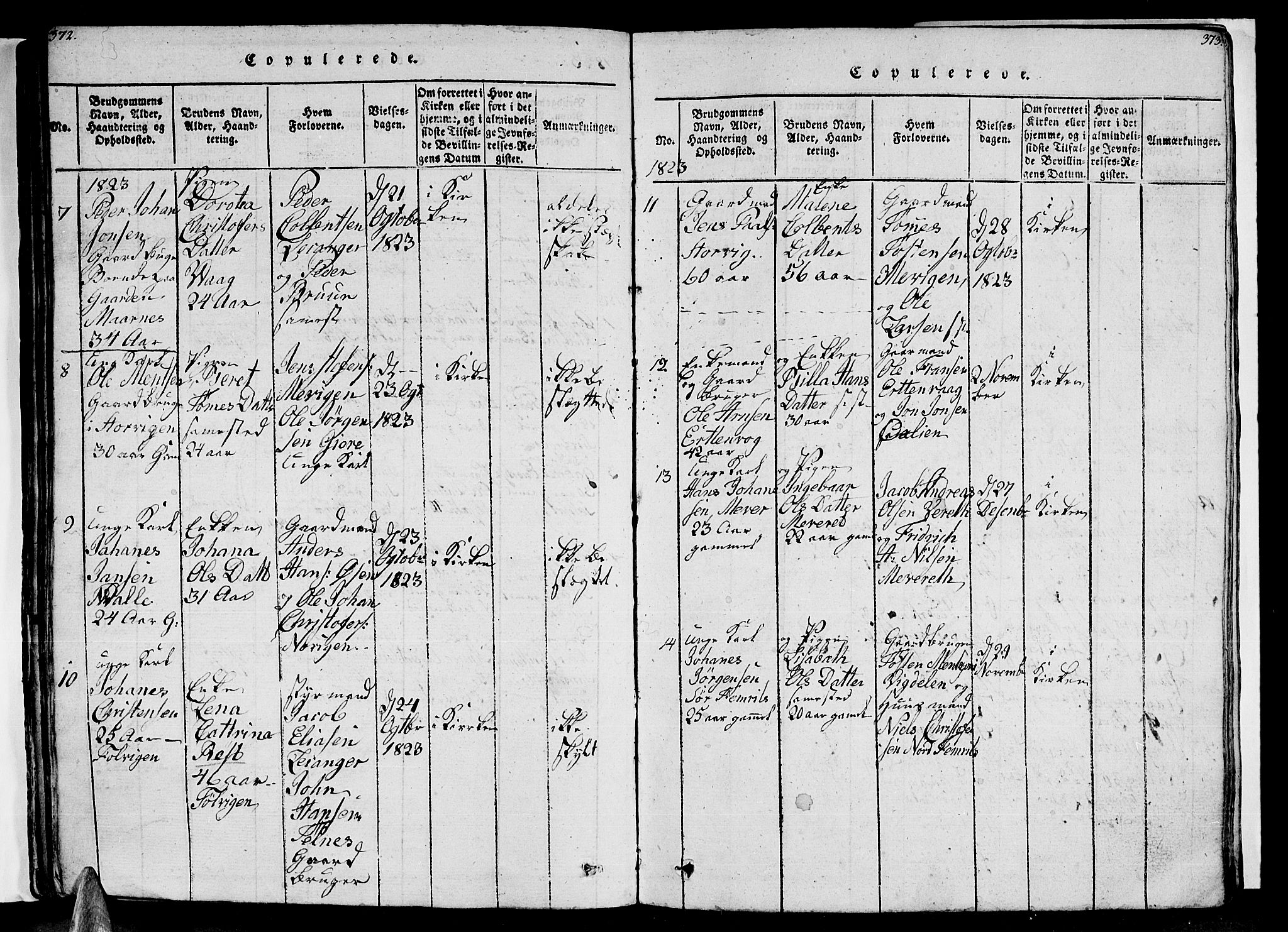 Ministerialprotokoller, klokkerbøker og fødselsregistre - Nordland, AV/SAT-A-1459/805/L0105: Parish register (copy) no. 805C01, 1820-1839, p. 372-373