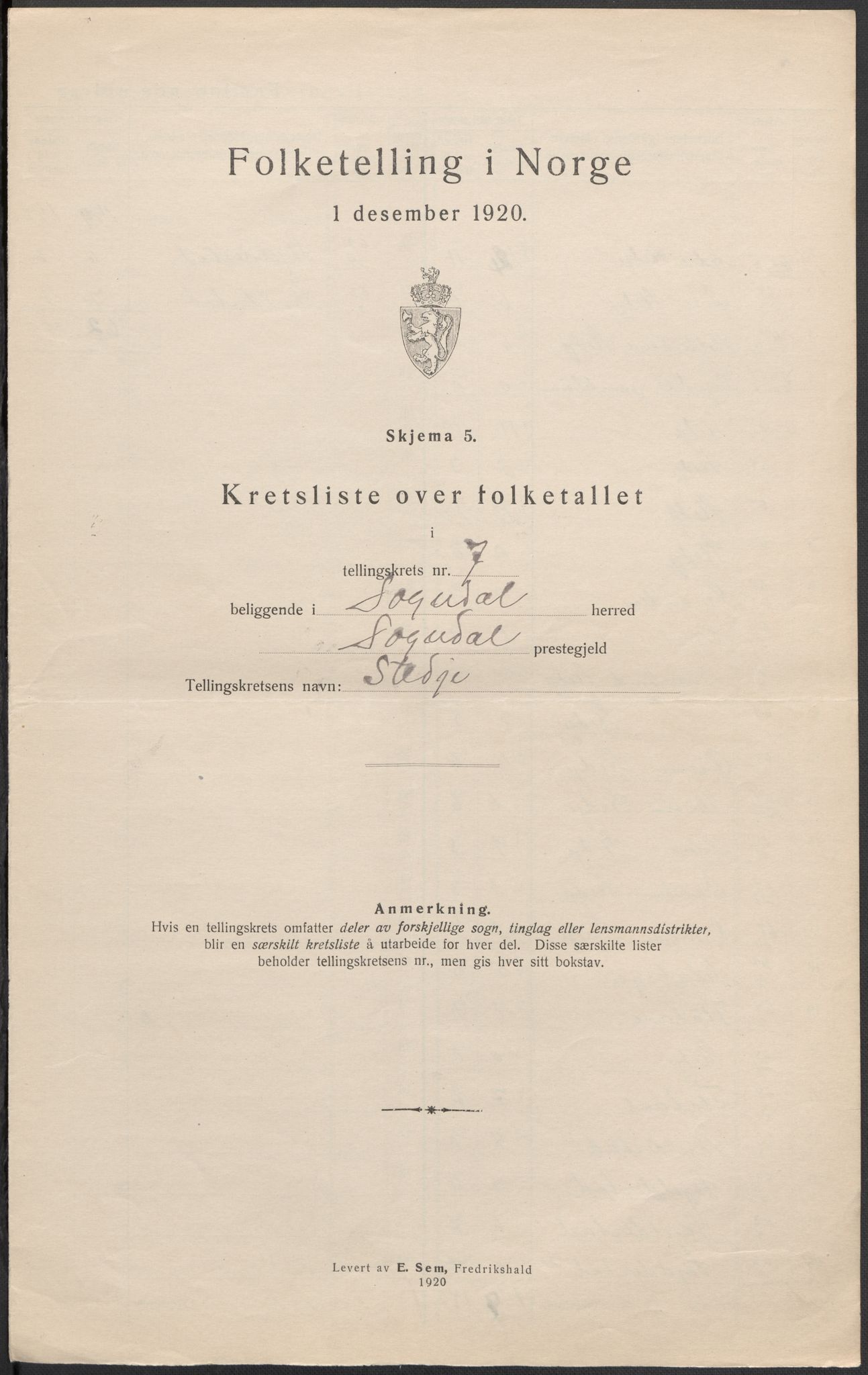 SAB, 1920 census for Sogndal, 1920, p. 23