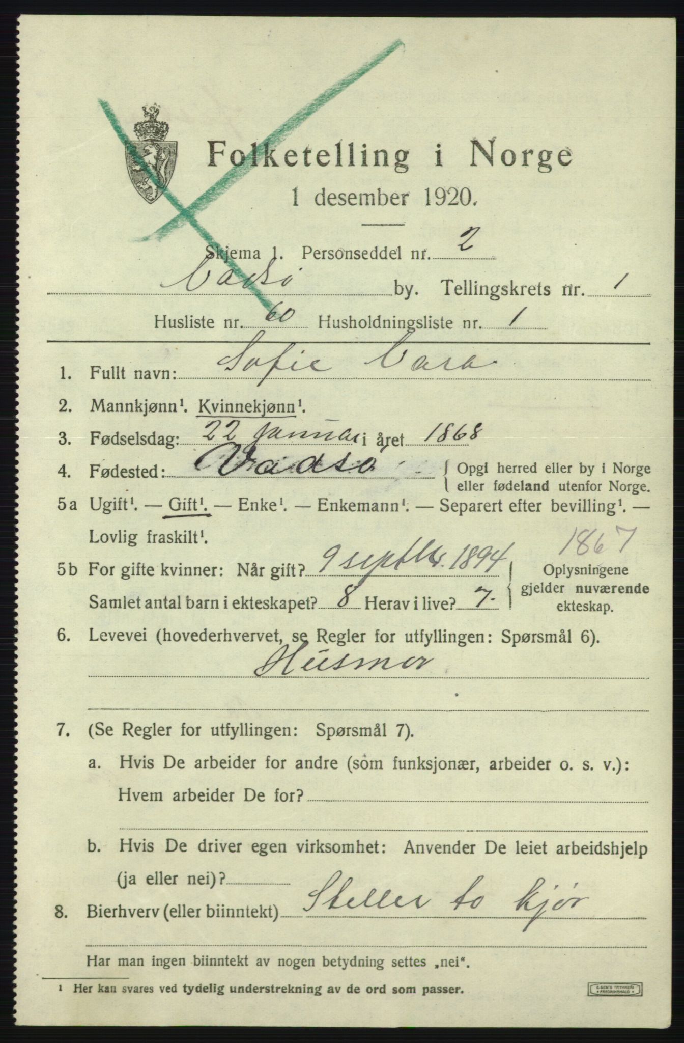 SATØ, 1920 census for Vadsø, 1920, p. 2197