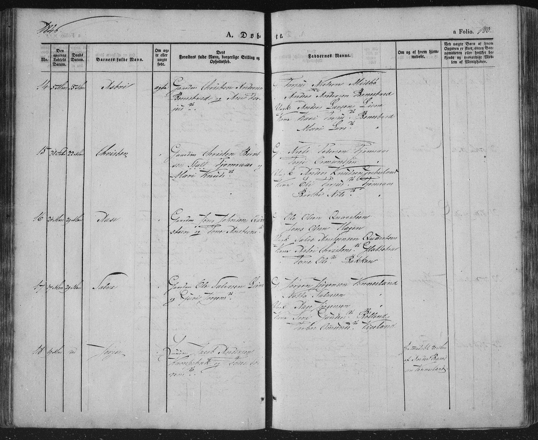 Vennesla sokneprestkontor, AV/SAK-1111-0045/Fa/Fac/L0004: Parish register (official) no. A 4, 1834-1855, p. 180